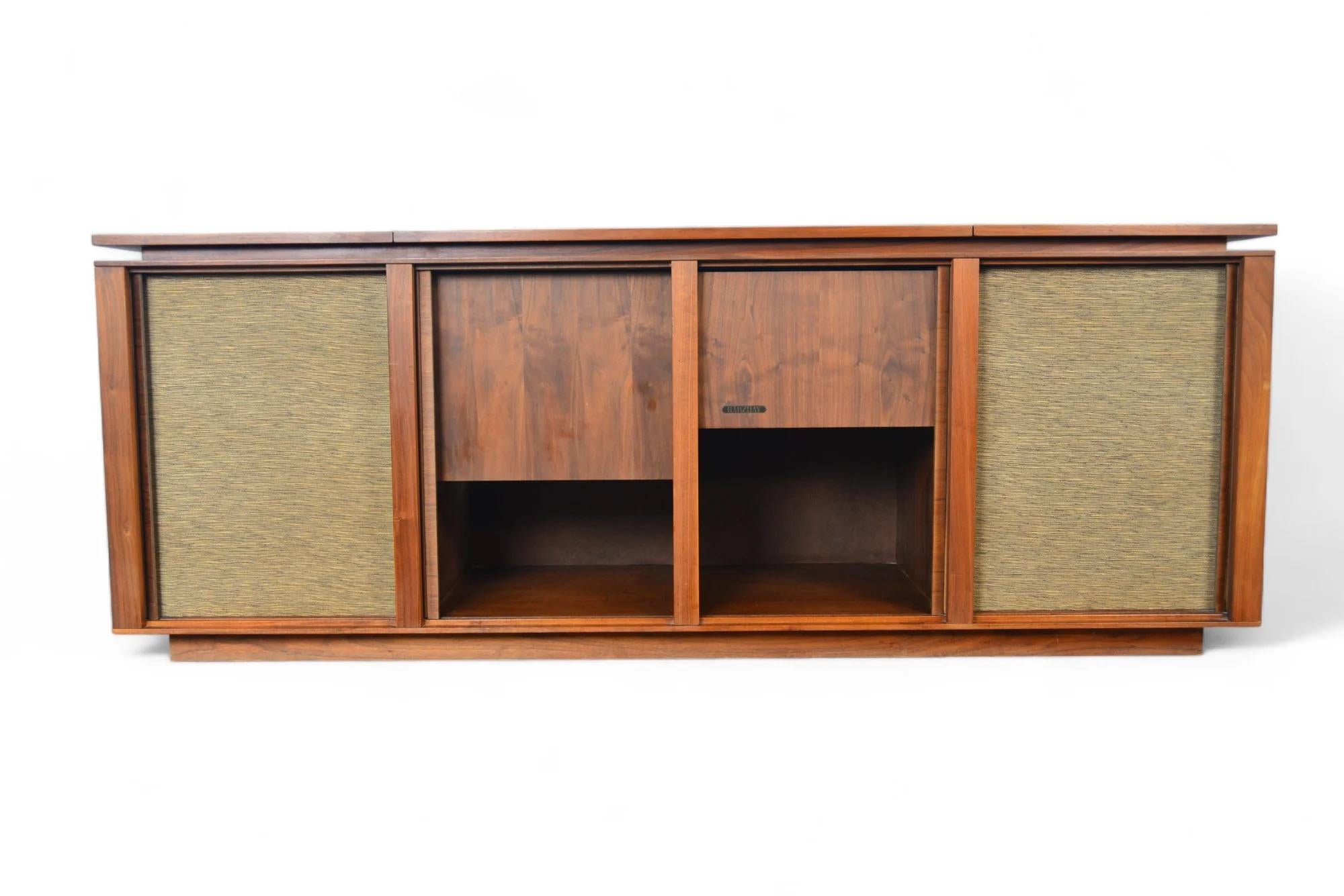 American 1960s Barzilay Walnut Tambour Stereo Console For Sale