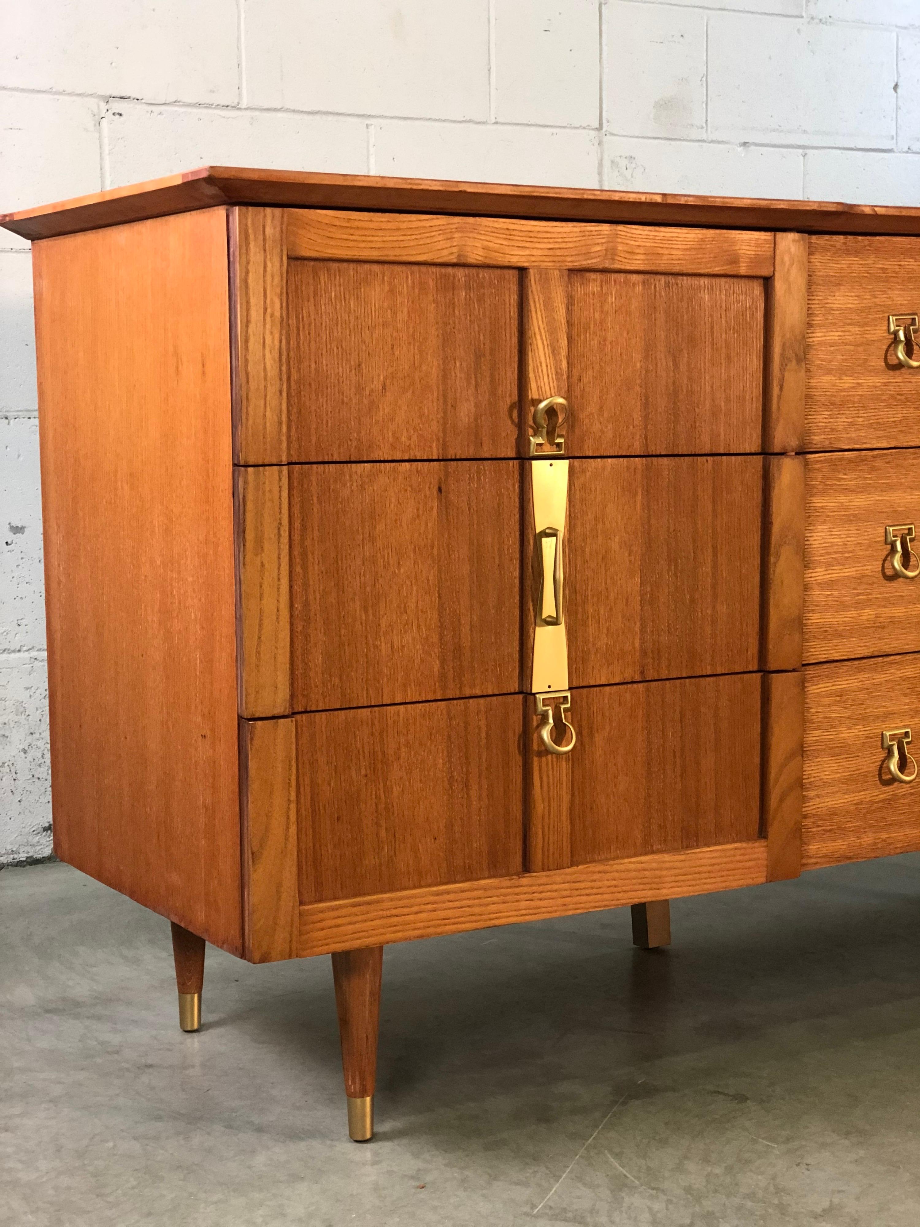 Mid-Century Modern 1960s Basic-Witz Oak 6 Drawer Dresser