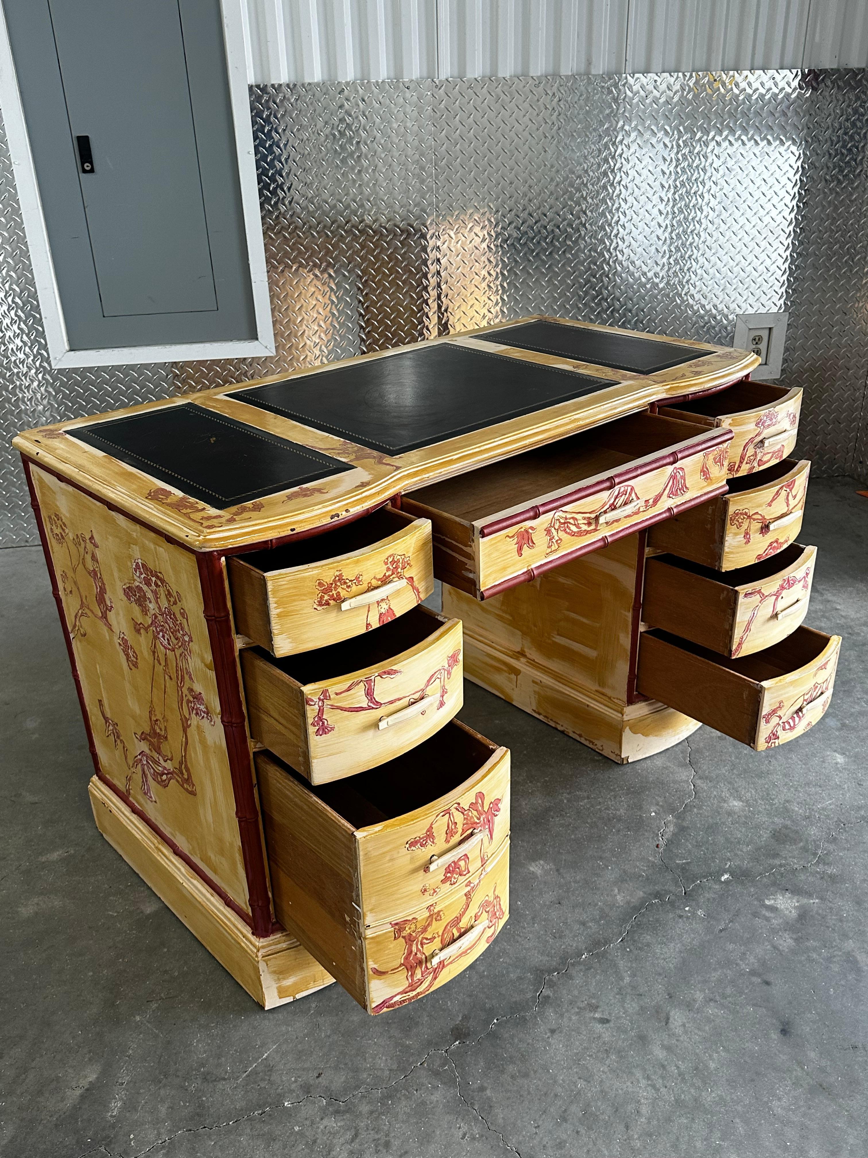 Scrivania Bassett del 1960 in finto legno di bambù dipinto in stile Chinoiserie Japandi in vendita 7