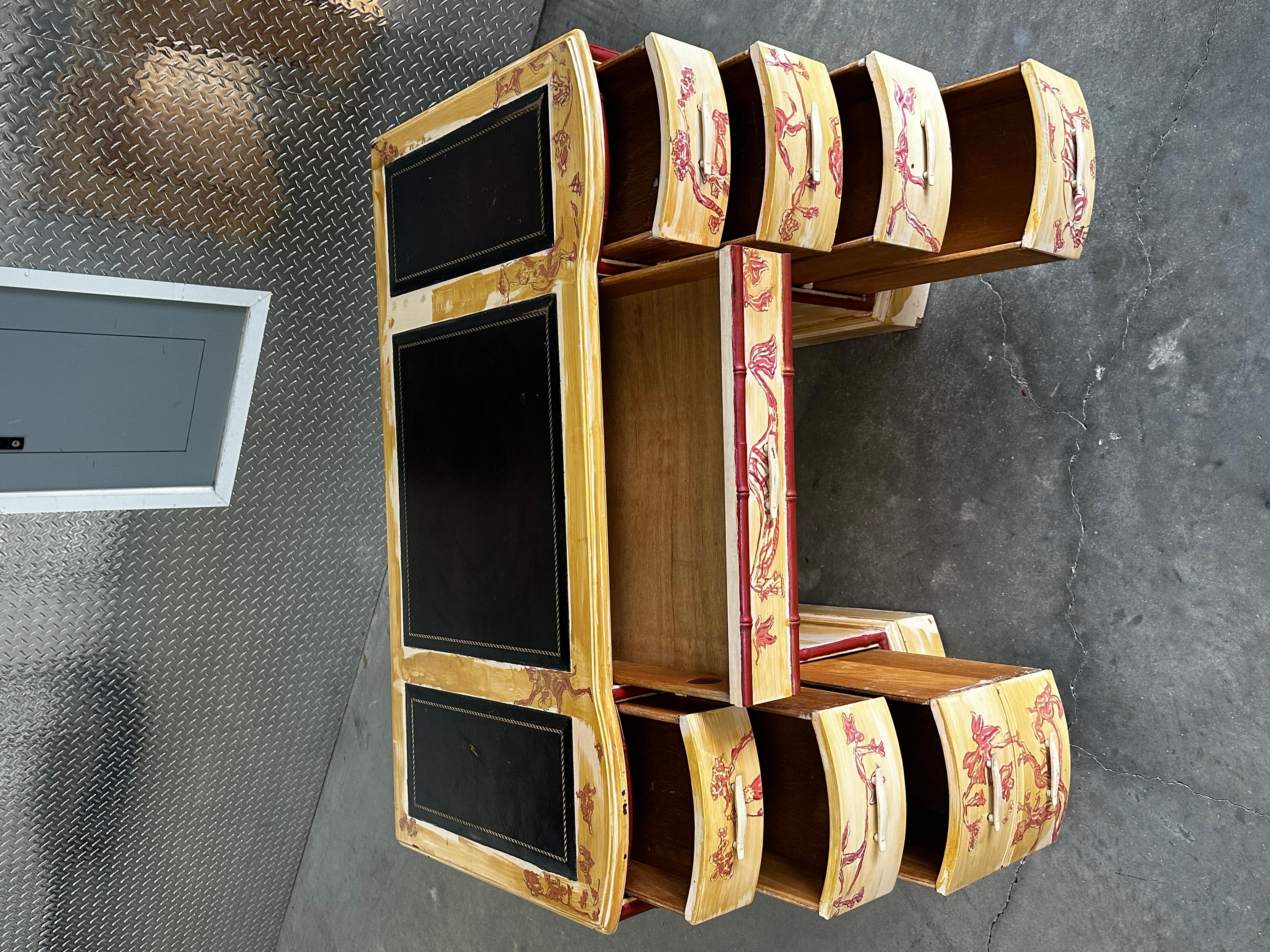 Scrivania Bassett del 1960 in finto legno di bambù dipinto in stile Chinoiserie Japandi in vendita 8