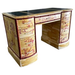 Scrivania Bassett del 1960 in finto legno di bambù dipinto in stile Chinoiserie Japandi