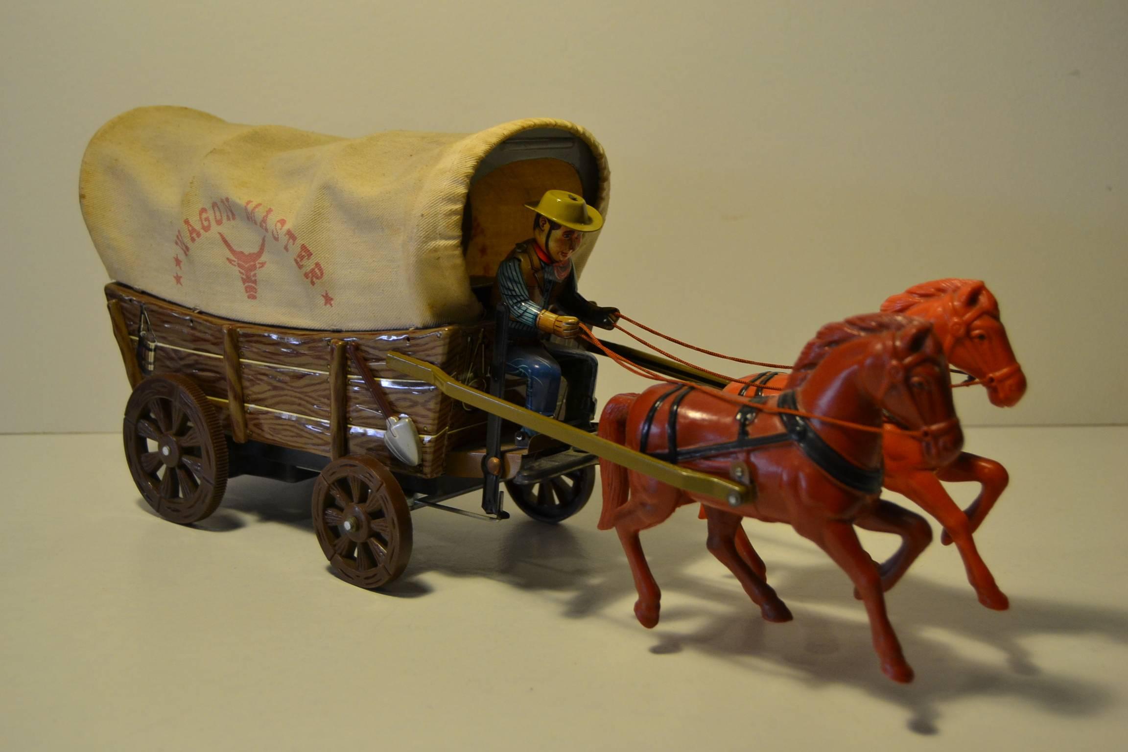 Mid-Century Modern 1960s Battery Operated Tin Wagon Master by Modern Toys, Japan