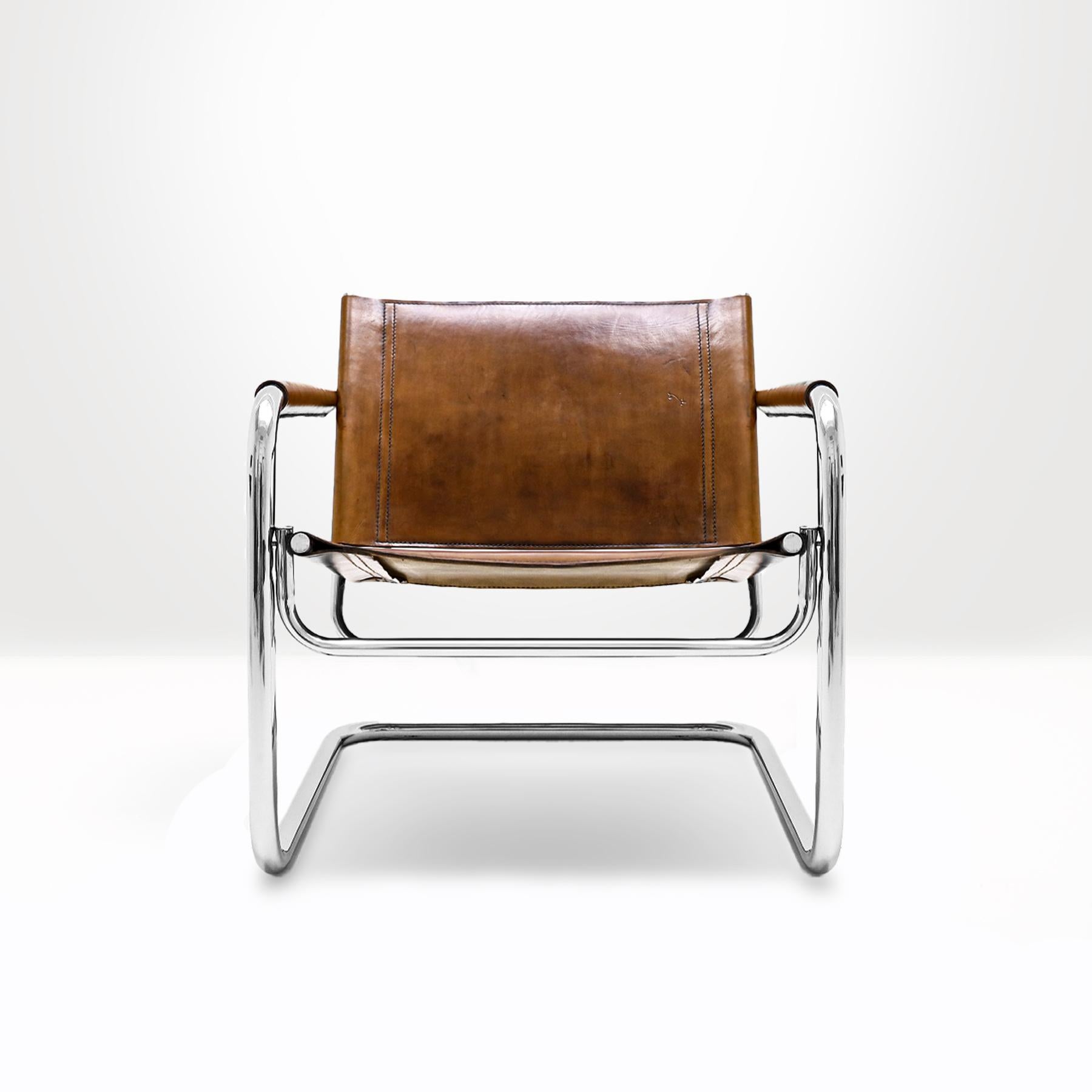 1960s Bauhaus style chrome and leather cantilever chair by Heinrich Pfalzberger In Good Condition In Highclere, Newbury