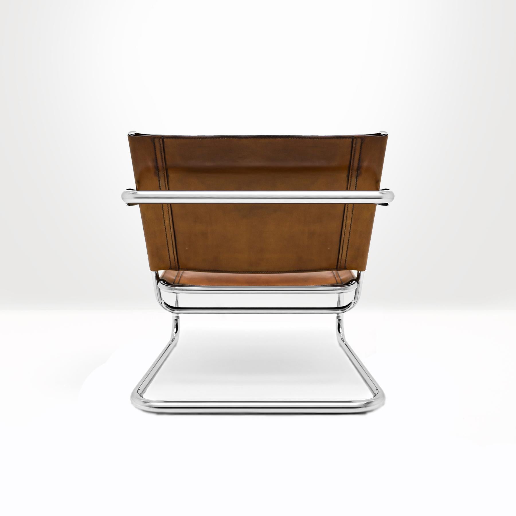20th Century 1960s Bauhaus style chrome and leather cantilever chair by Heinrich Pfalzberger