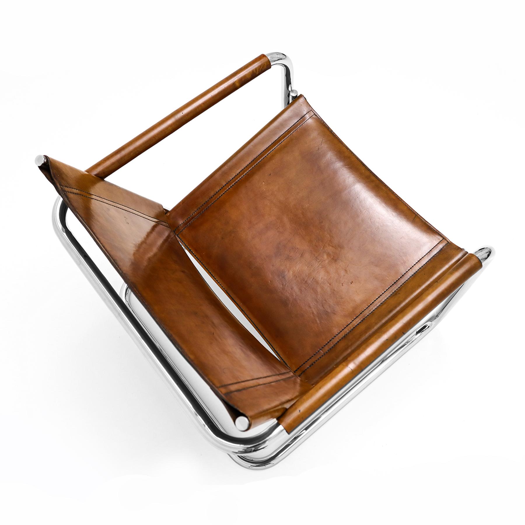 Leather 1960s Bauhaus style chrome and leather cantilever chair by Heinrich Pfalzberger