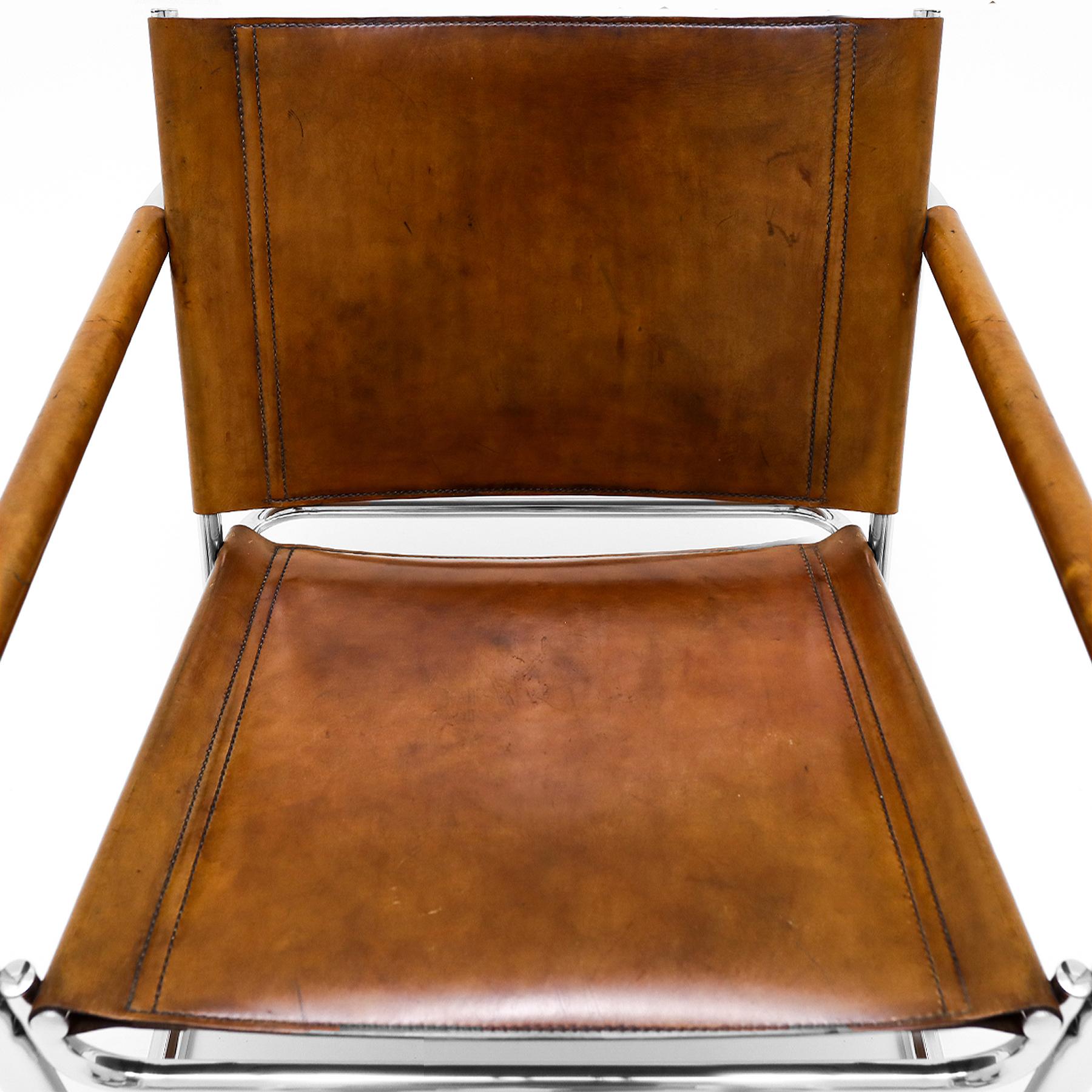 1960s Bauhaus style chrome and leather cantilever chair by Heinrich Pfalzberger 1