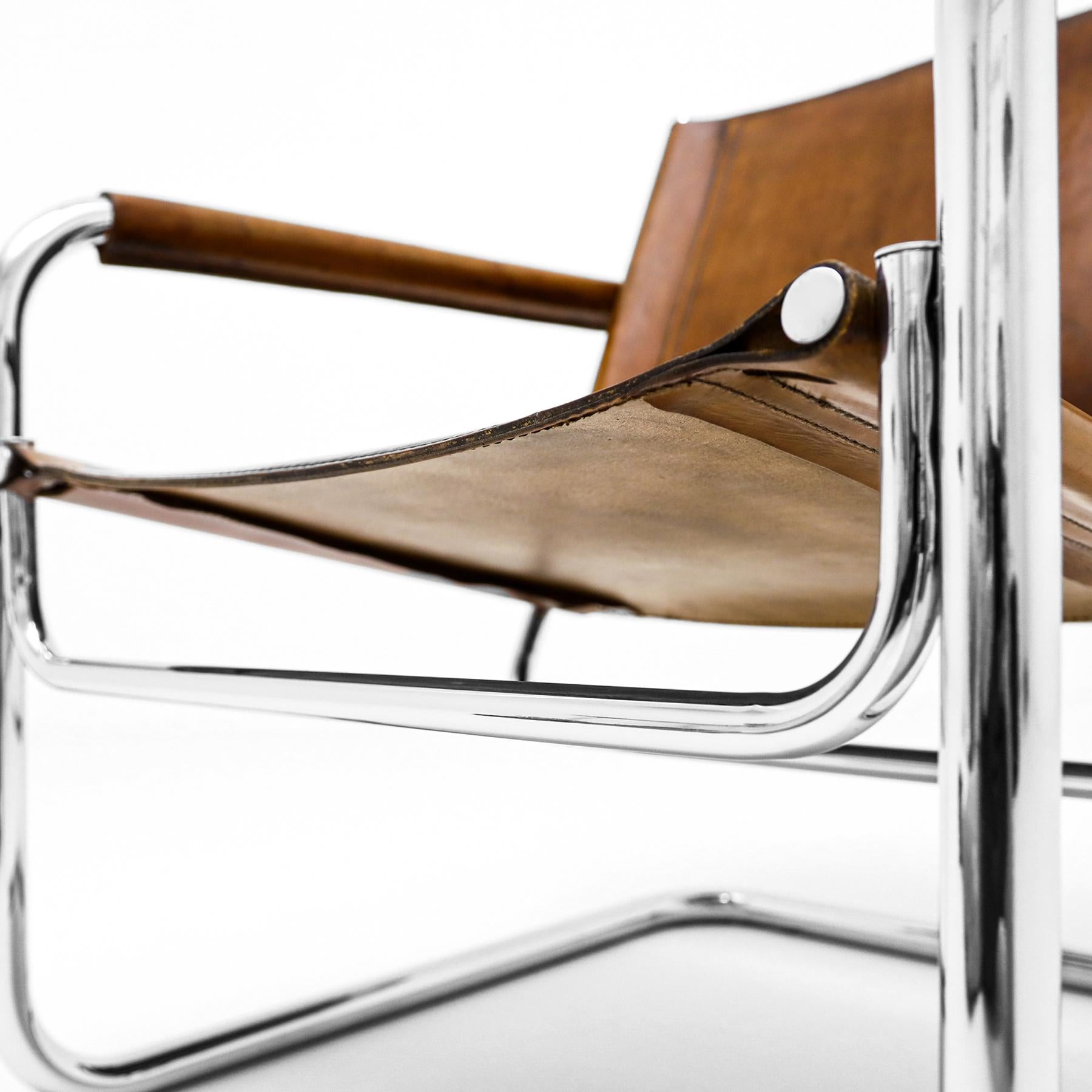 1960s Bauhaus style chrome and leather cantilever chair by Heinrich Pfalzberger 2