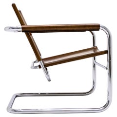 1960s Bauhaus style chrome and leather cantilever chair by Heinrich Pfalzberger
