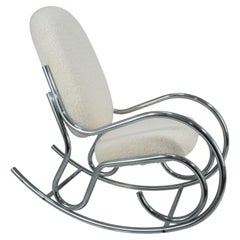 1960s Bauhaus Style Tubular Steel Boucle Rocking Chair, Marcel Breuer Attributed