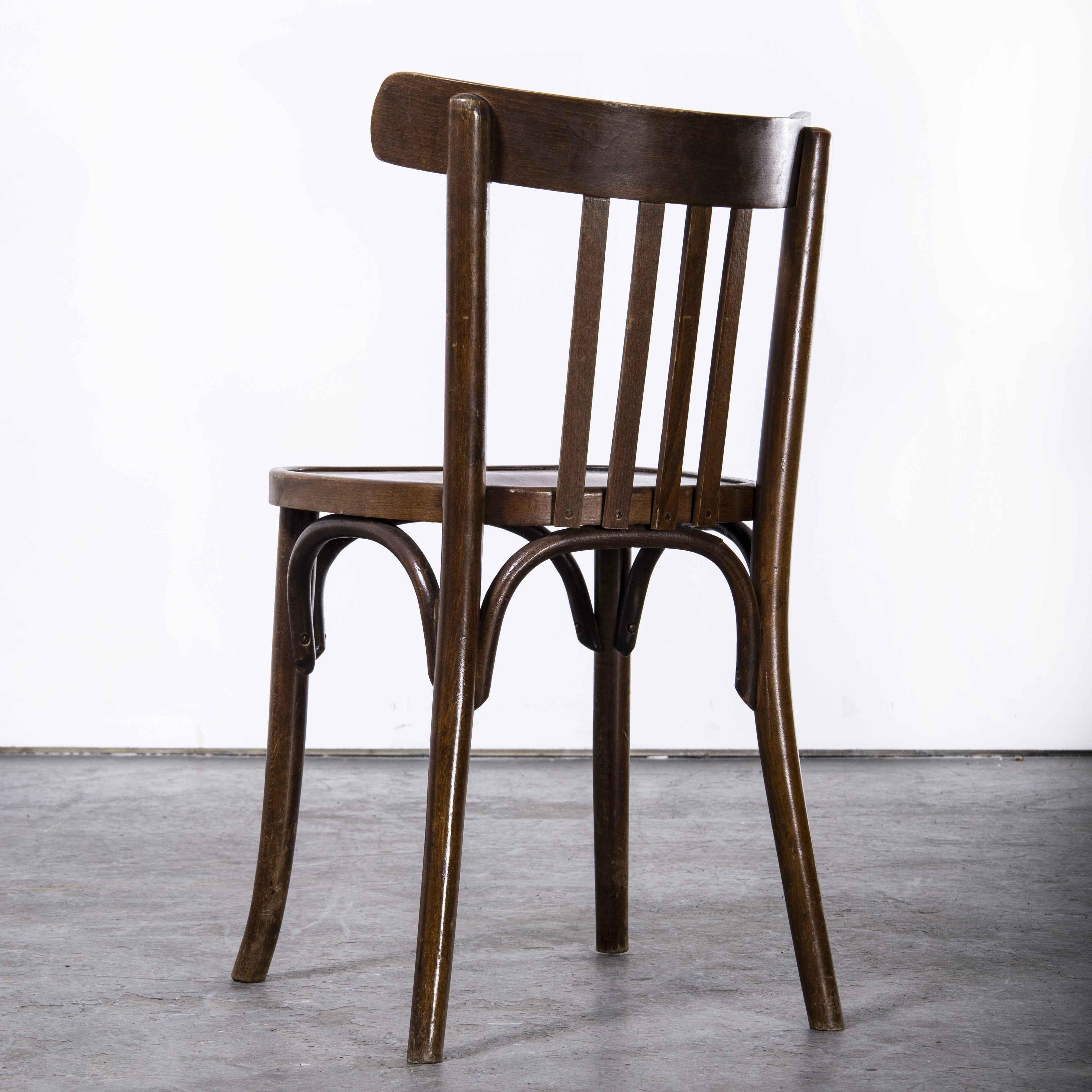 French 1960's Baumann Bentwood Classic Walnut Bistro Dining Chair, Set of Eight