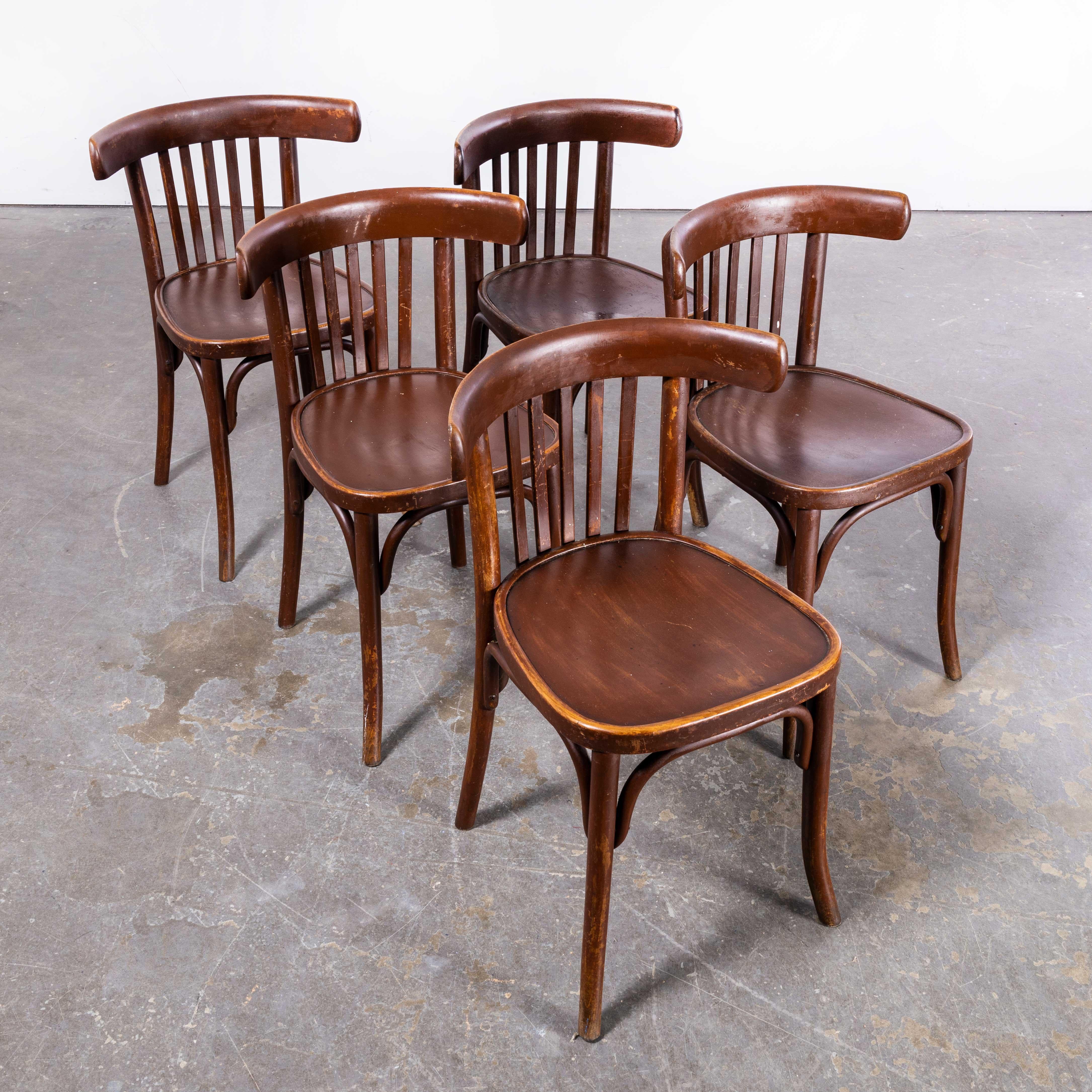 1960s Baumann Dark Oak Bistro Chairs, Set of Five 3
