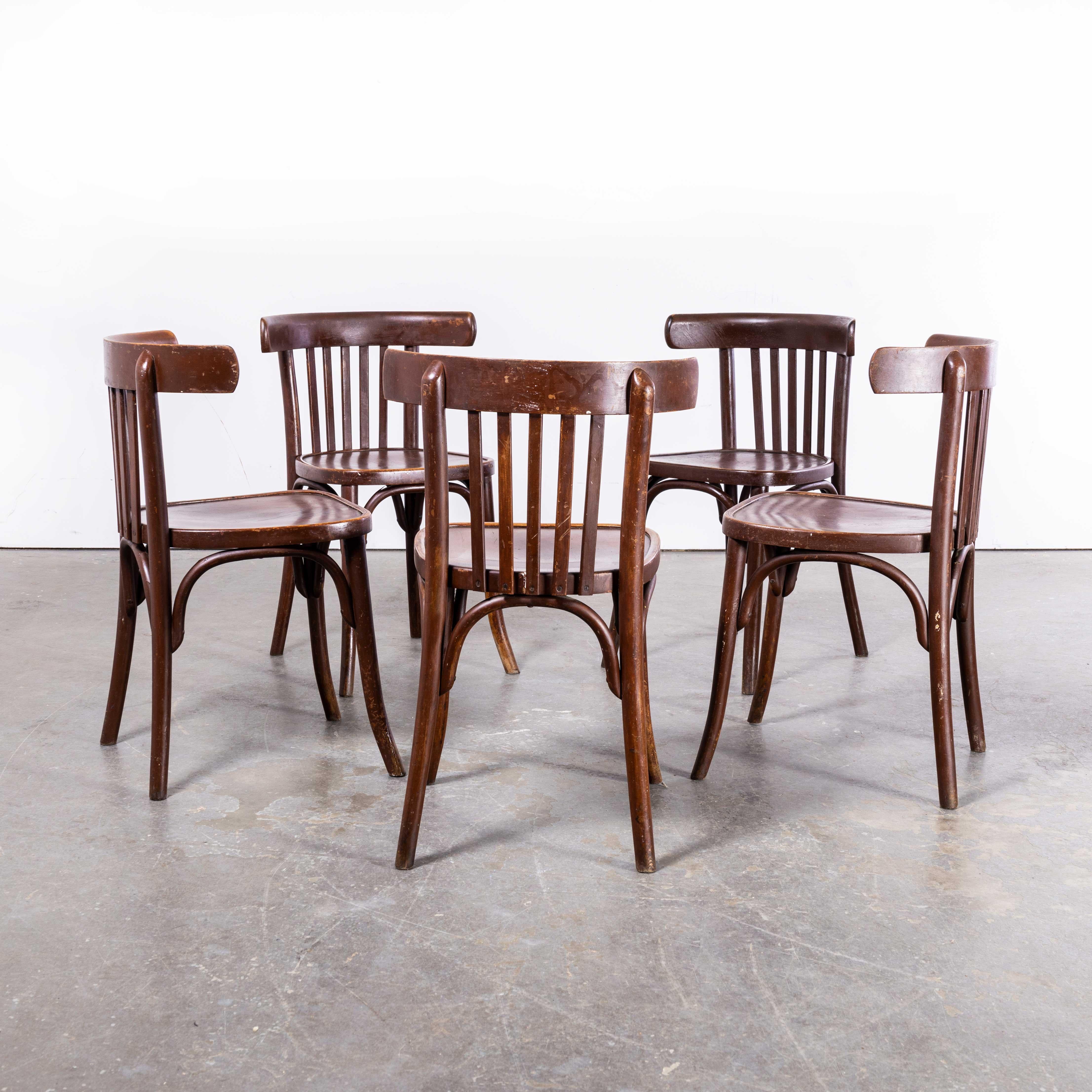 1960s Baumann Dark Oak Bistro Chairs, Set of Five 4