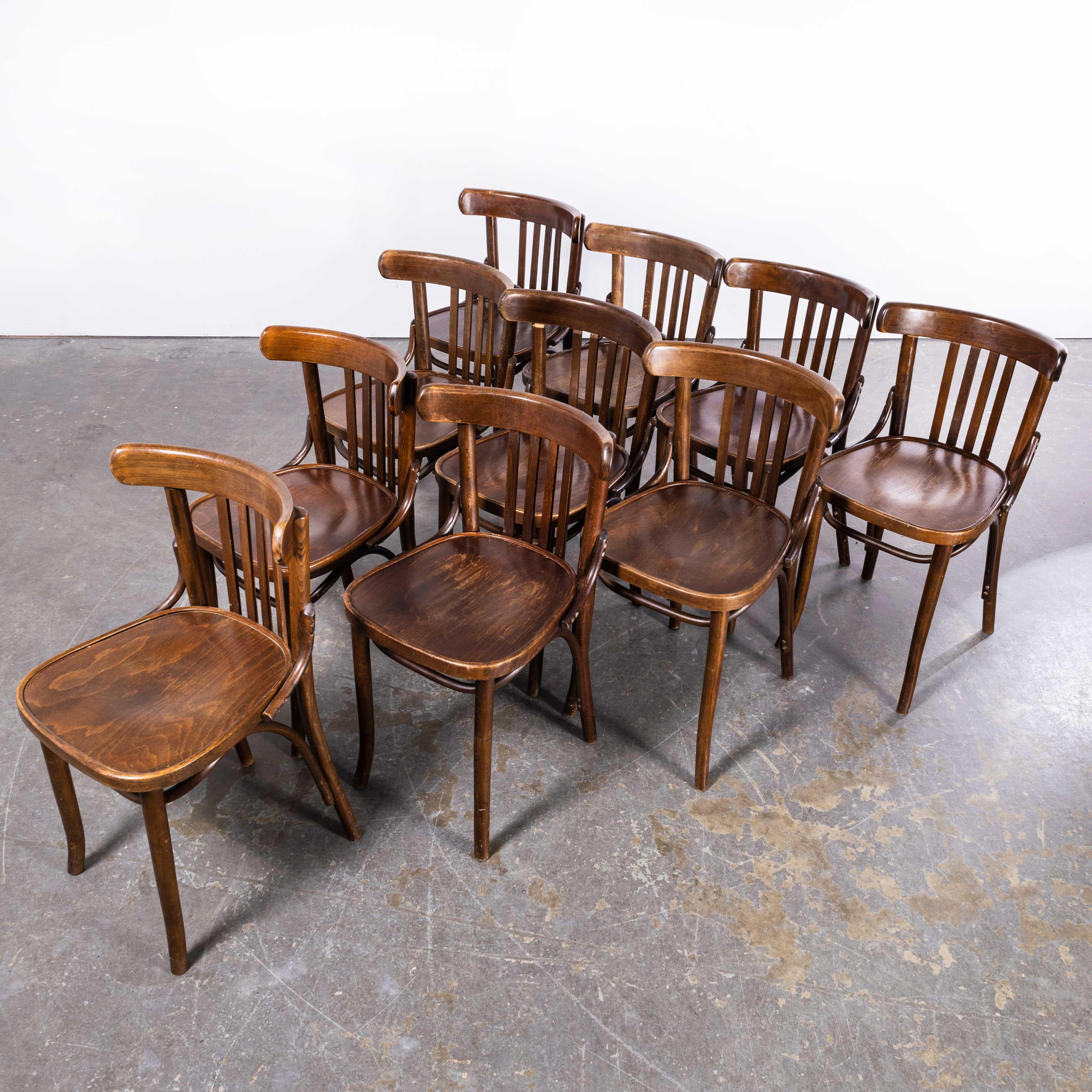 1960s Baumann Dark Oak Bistro Chairs - Set of Ten 5