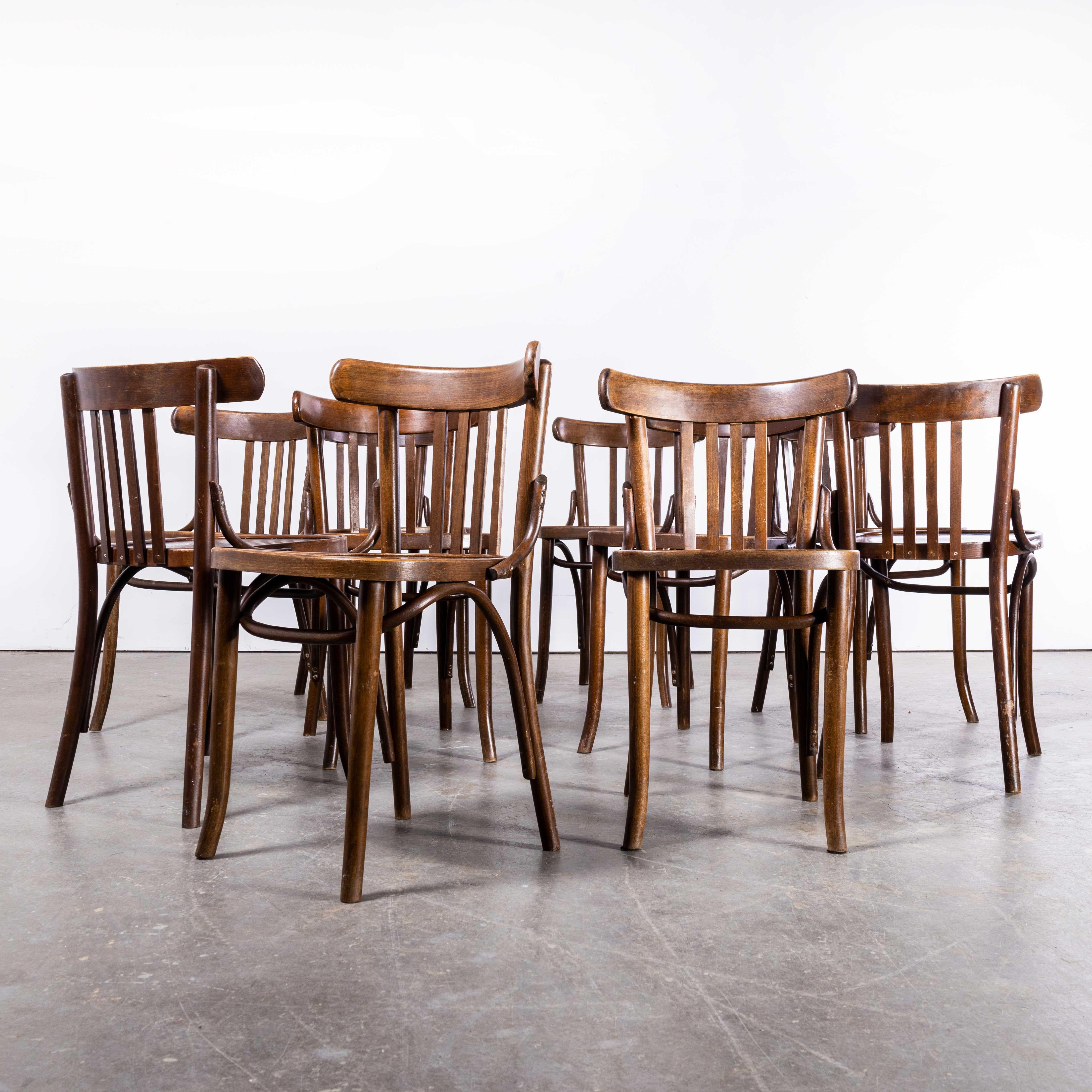 1960s Baumann Dark Oak Bistro Chairs - Set of Ten In Good Condition In Hook, Hampshire