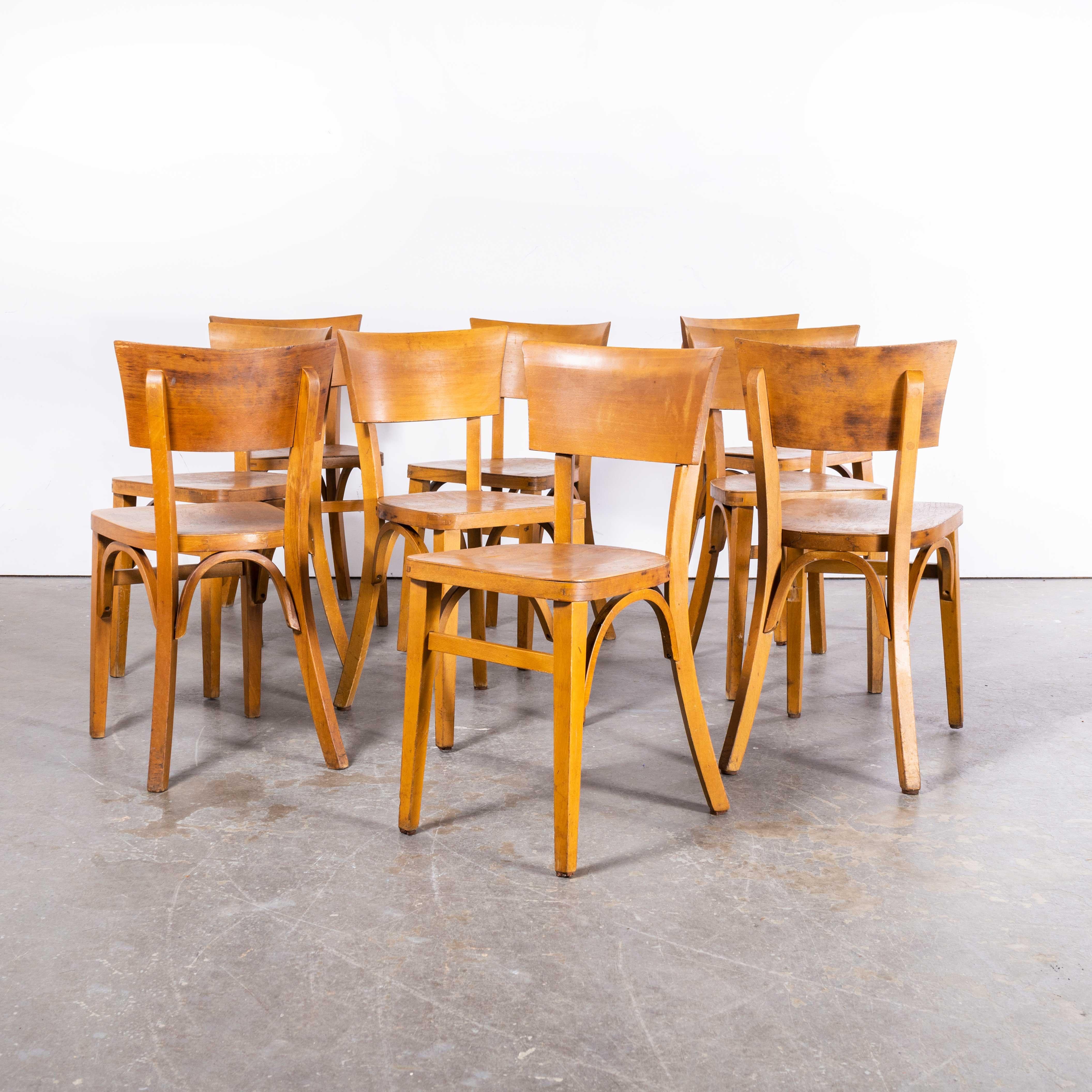 1960? S Baumann Deep Back Bistro Dining Chairs – Set Of Nine
1960? S Baumann Deep Back Bistro Dining Chairs – Set Of Nine. Classic bistro chairs made in France by the maker Baumann. Baumann chairs are relatively off the radar and are starting to