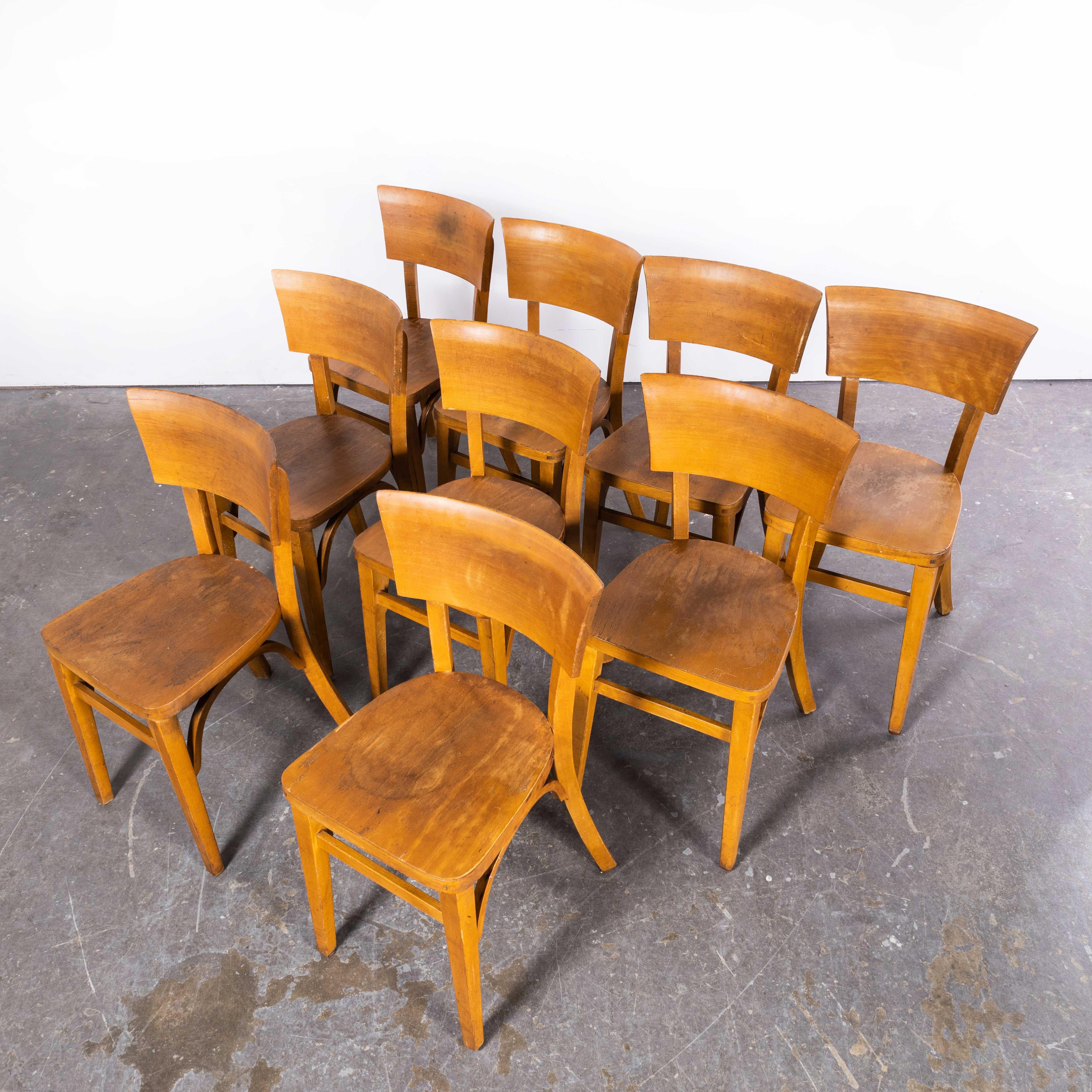 French 1960s Baumann Deep Back Bistro Dining Chairs - Set of Nine
