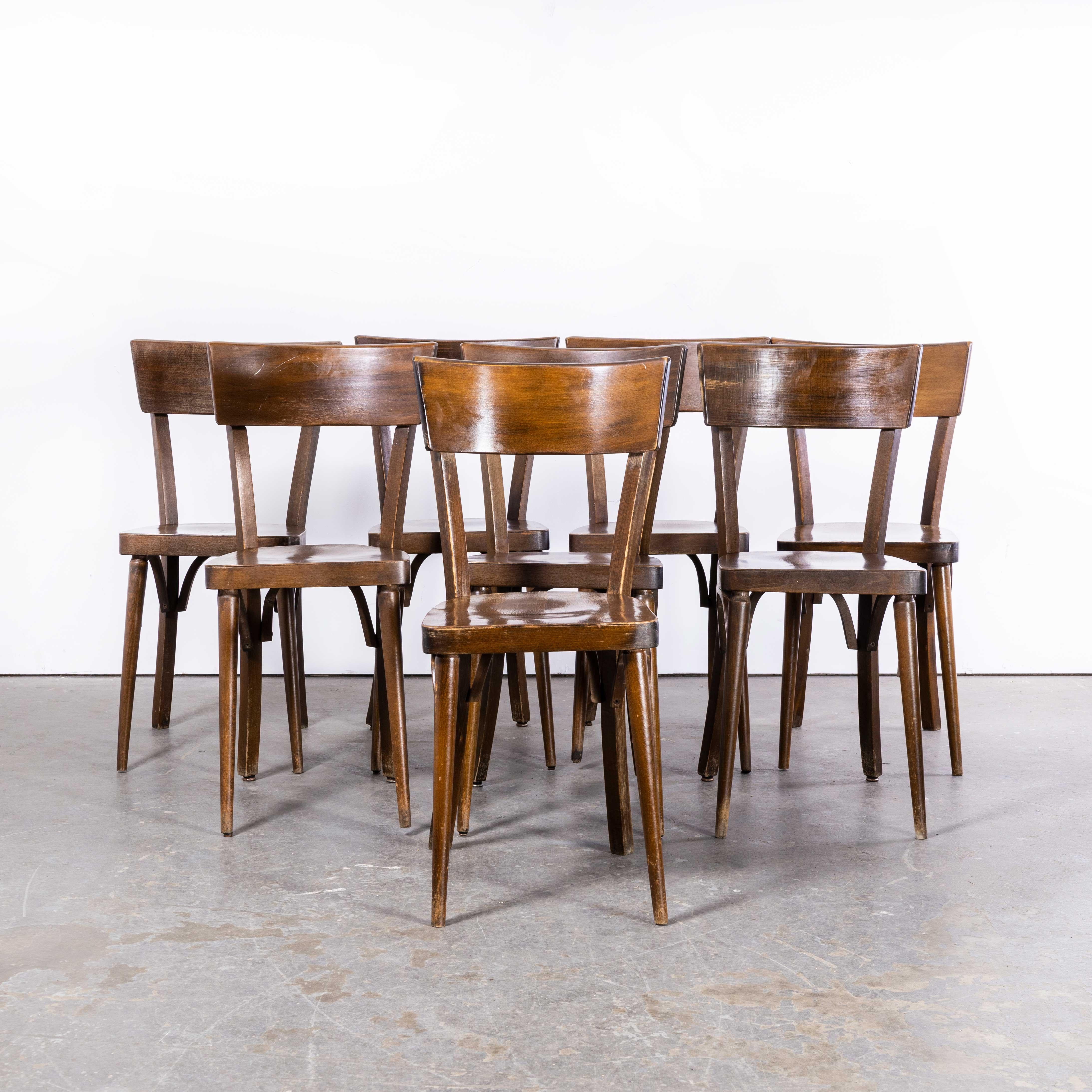 1960s Baumann Deep Back Walnut Bistro Dining Chairs – Set Of Eight
1960s Baumann Deep Back Walnut Bistro Dining Chairs – Set Of Eight. Classic bistro chairs made in France by the maker Baumann. Baumann chairs are relatively off the radar and are