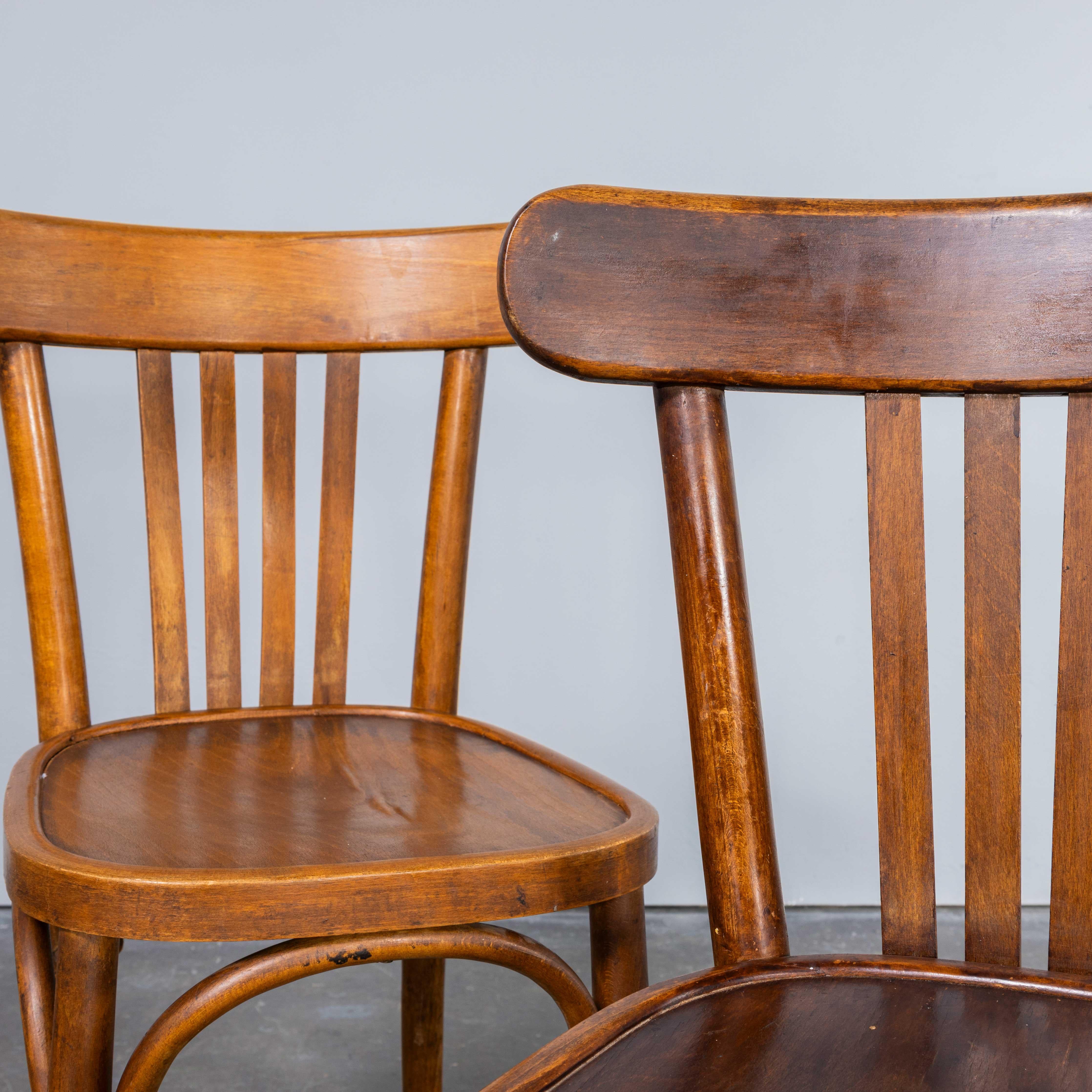 1960's Baumann Warm Oak Bistro Chairs - Set Of Six
1960's Baumann Warm Oak Bistro Dining Chairs - Set Of Six. Classic bistro chairs made in France by the maker Baumann. Baumann chairs are relatively off the radar and are starting to attract the