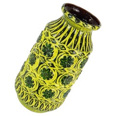 1960s bay keramik FLOORVASE relief flower decor green yellow black model 76 40