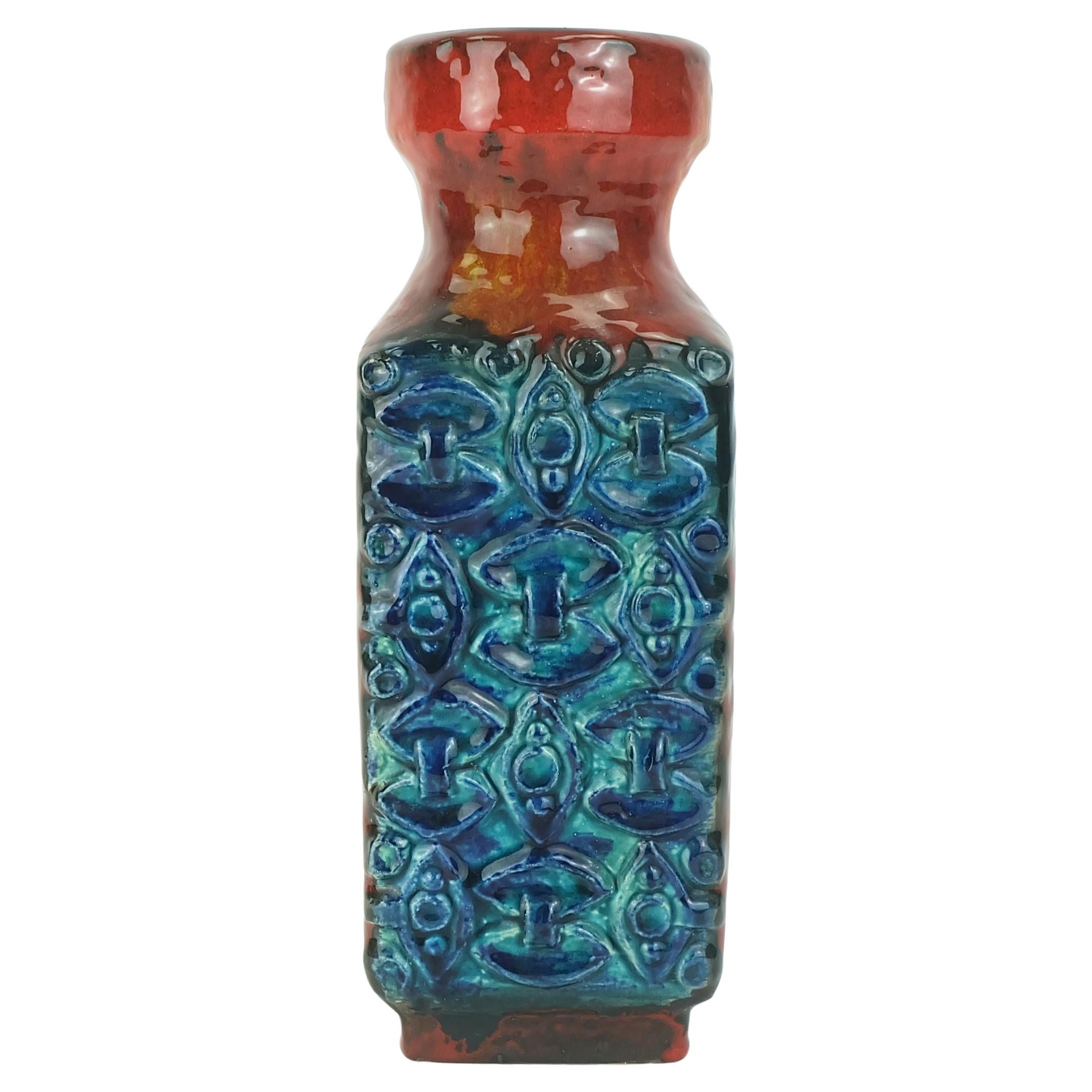 1960s bay keramik VASE relief decor blue turquoise red orange model 986-30 WGP