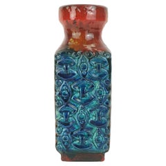 1960s bay keramik VASE relief decor blue turquoise red orange model 986-30 WGP