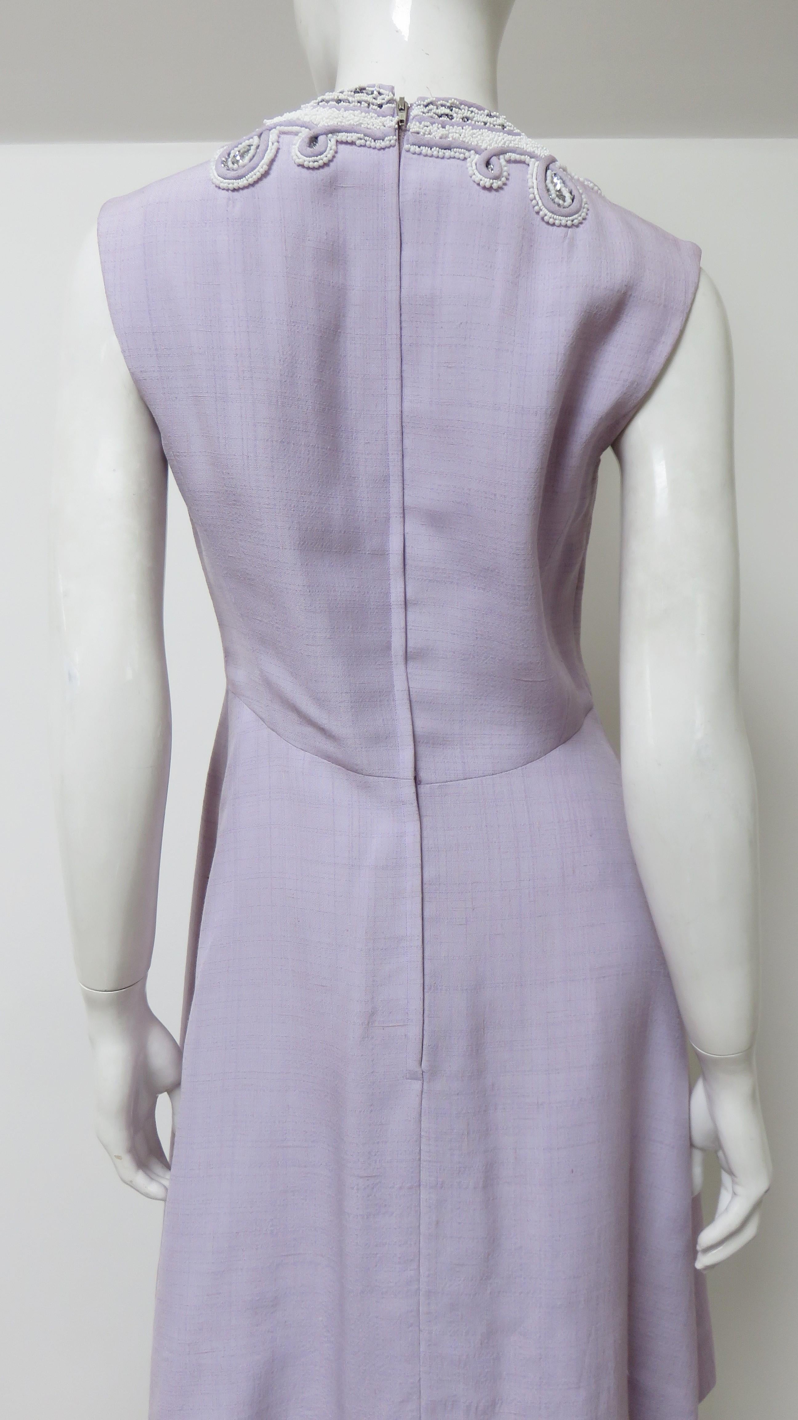 1960s Bead Trim Lavender Silk Dress  For Sale 6