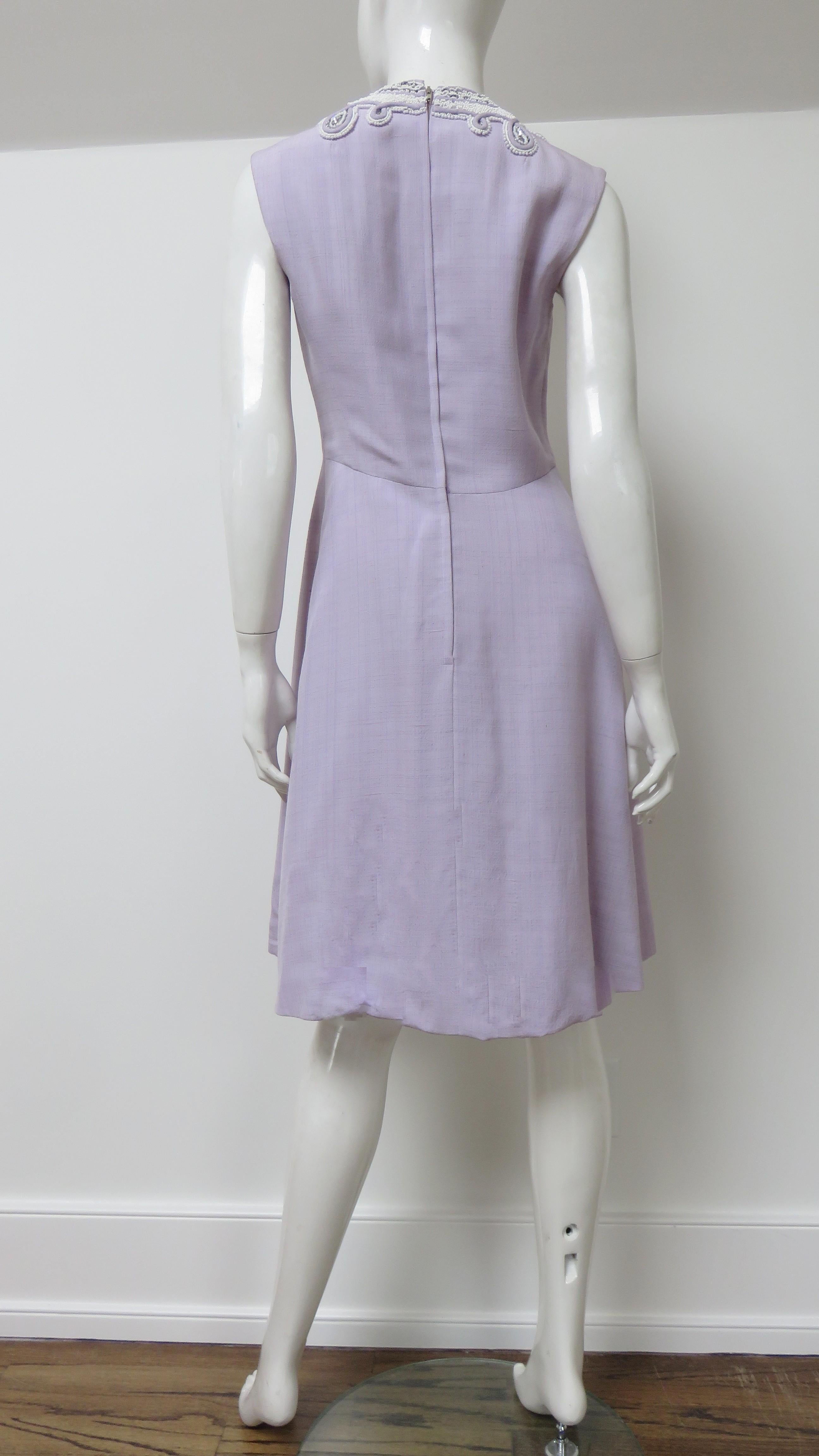 1960s Bead Trim Lavender Silk Dress  For Sale 7