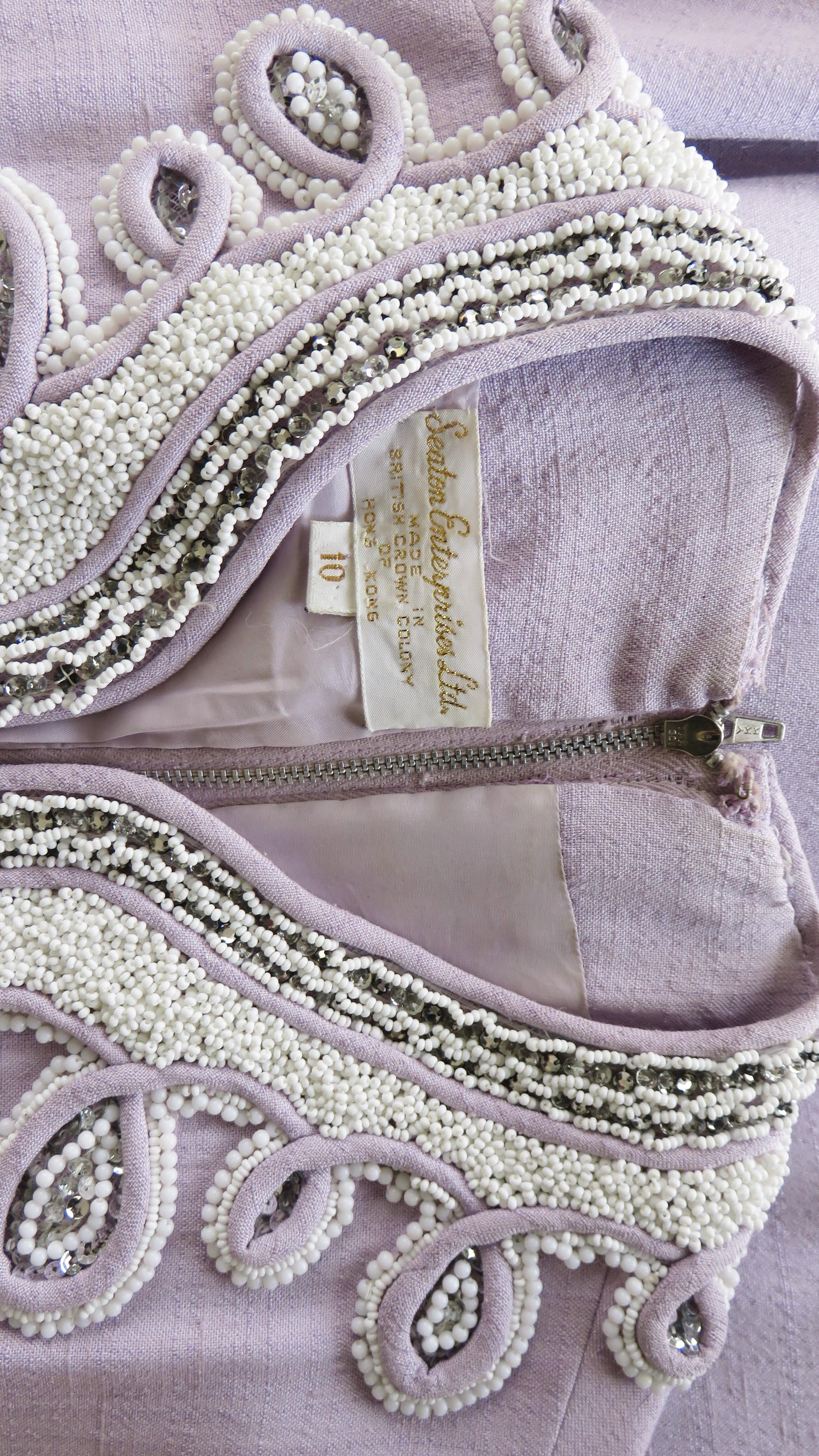 1960s Bead Trim Lavender Silk Dress  For Sale 8