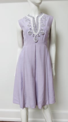 1960s Bead Trim Lavender Silk Dress