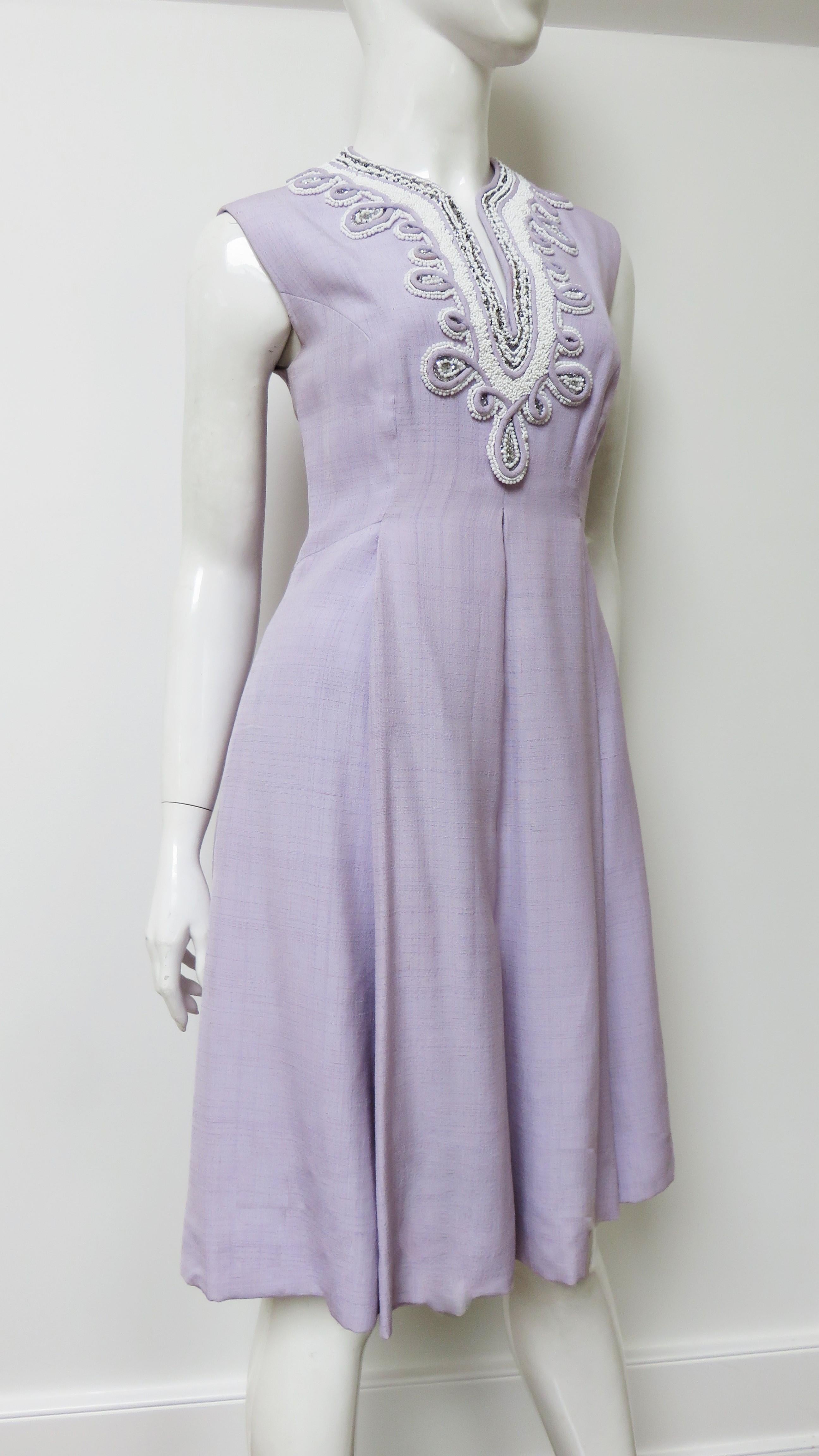 1960s Bead Trim Lavender Silk Dress  For Sale 4