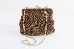 1960s Beaded Brown Silk Evening Bag
