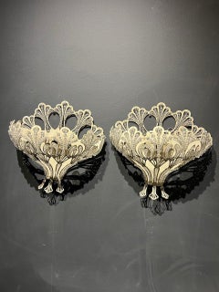 1960's Schoenbeck Rivendell Beaded Crystals White Sconces