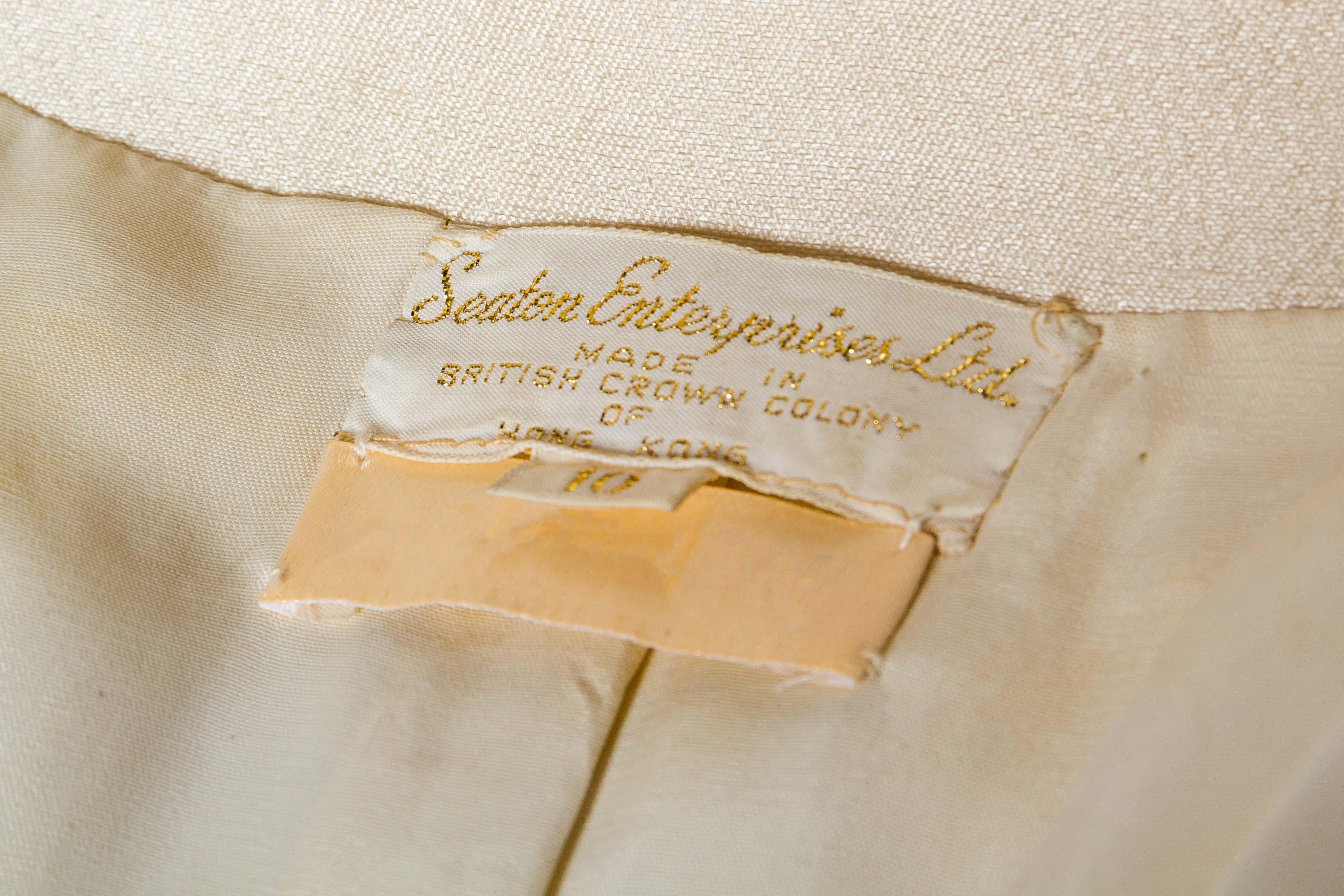 Robe Empire des années 1960 en mousseline de soie perlée crème avec boléro de soirée assorti en vente 6