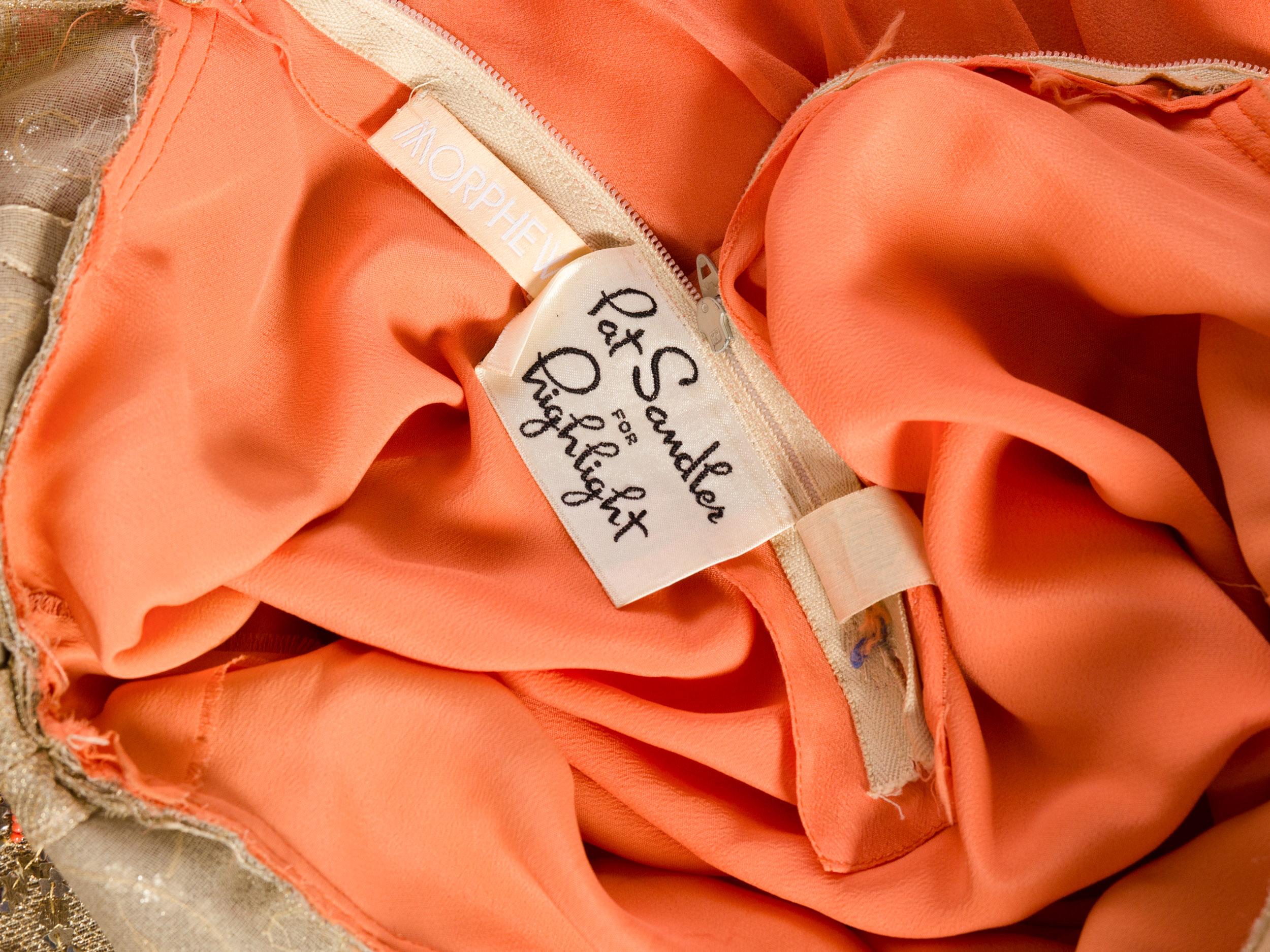 1960s Beaded Pat Sandler Silk Chiffon Tangerine Orange Dress 5