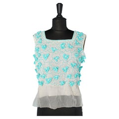 Retro 1960's beaded top on white organza base and turquoise and white beads 