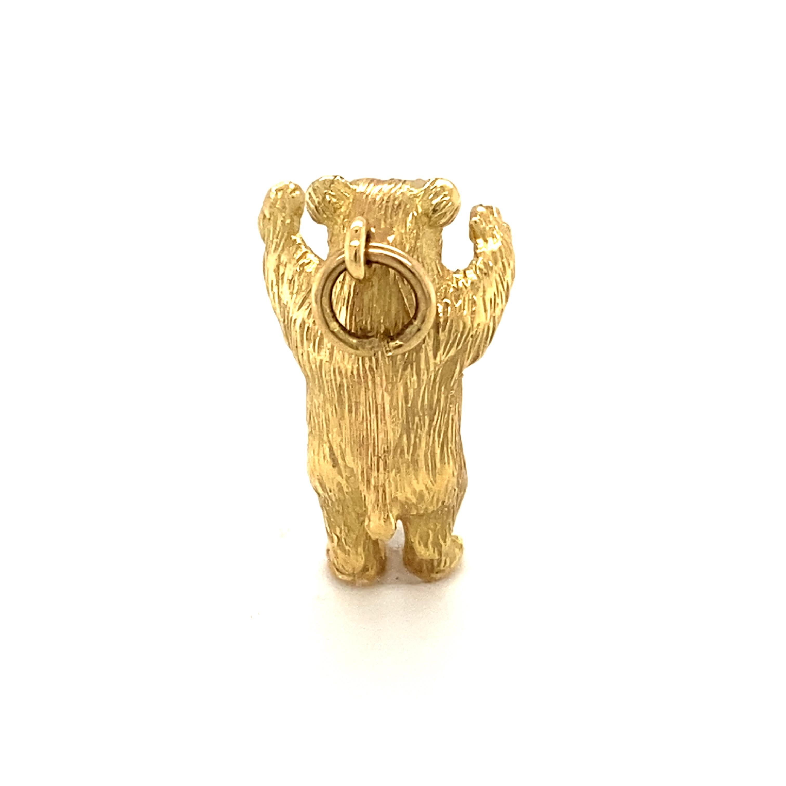 Women's or Men's 1960s Bear Pendant Charm in 18 Karat Yellow Gold For Sale