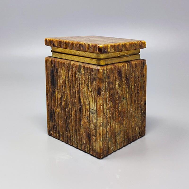 Mid-Century Modern 1960s Beautiful Brown Alabaster Box, Handmade, Made in Italy For Sale