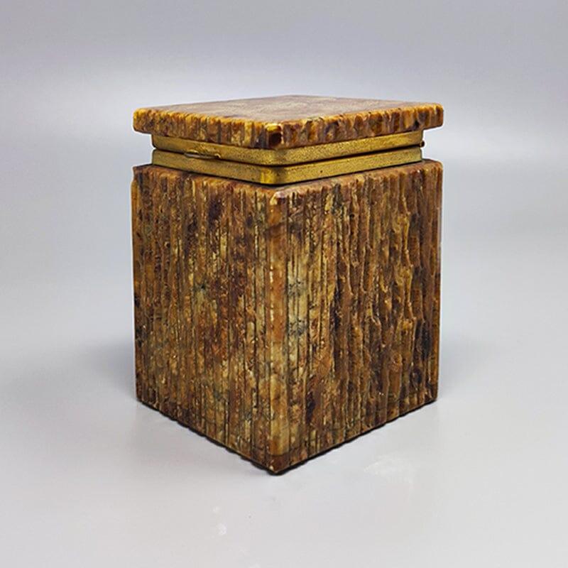 Italian 1960s Beautiful Brown Alabaster Box, Handmade, Made in Italy For Sale