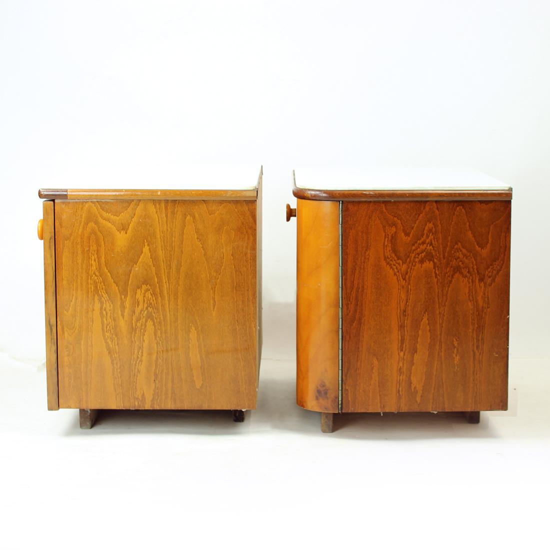 1960s Bedside Tables In Walnut And White Glass, Czechoslovakia For Sale 6