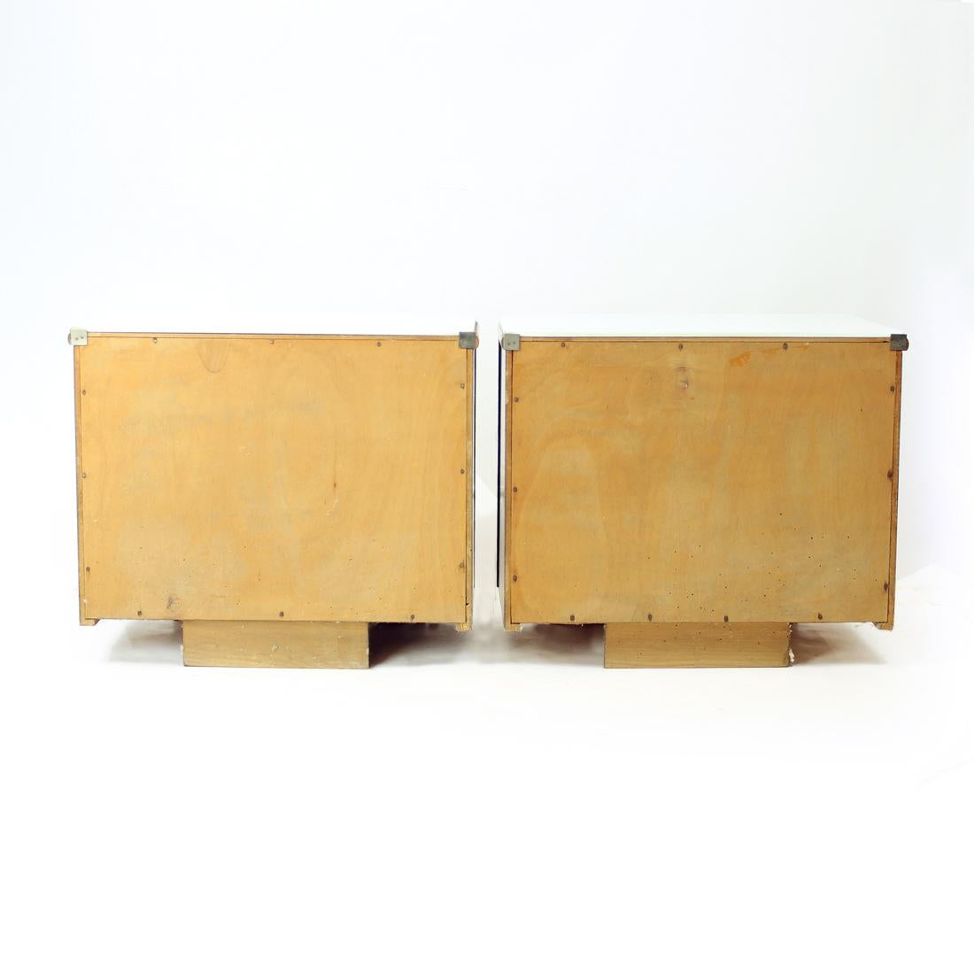 1960s Bedside Tables In Walnut And White Glass, Czechoslovakia For Sale 8