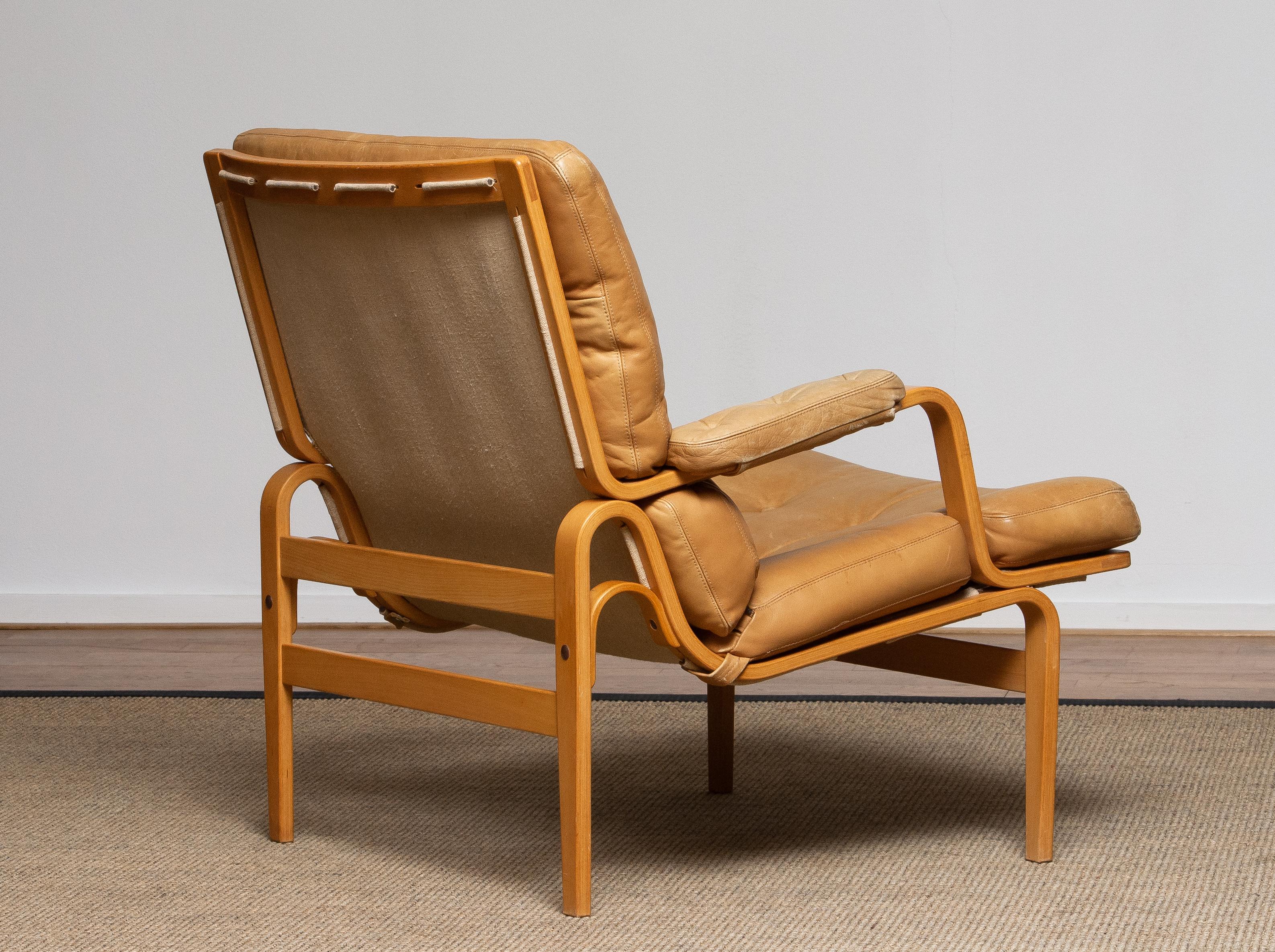 Swedish 1960s, Beech and Leather Lounge / Easy Chair by Bruno Mathsson for DUX in Camel