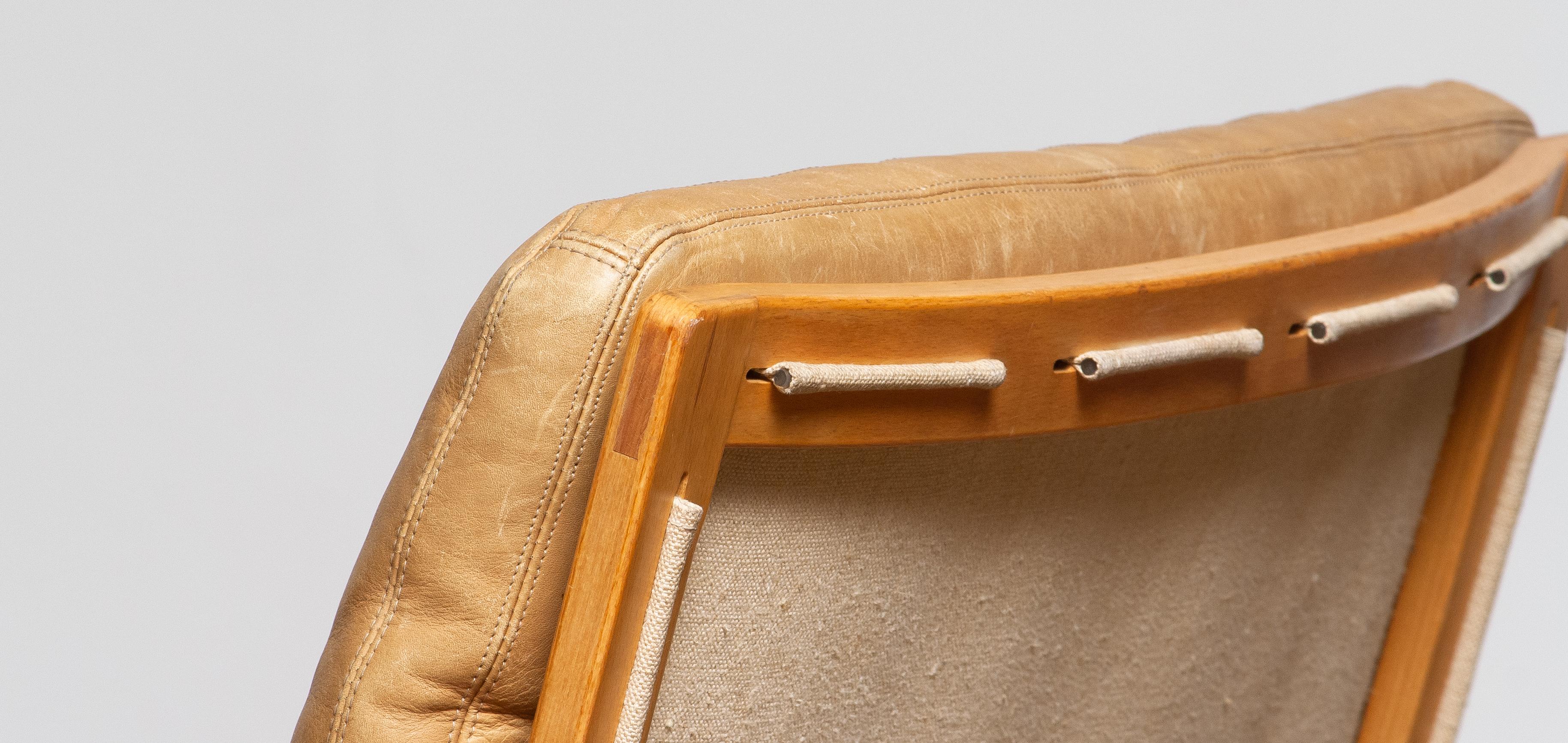 1960s, Beech and Leather Lounge / Easy Chair by Bruno Mathsson for DUX in Camel 2