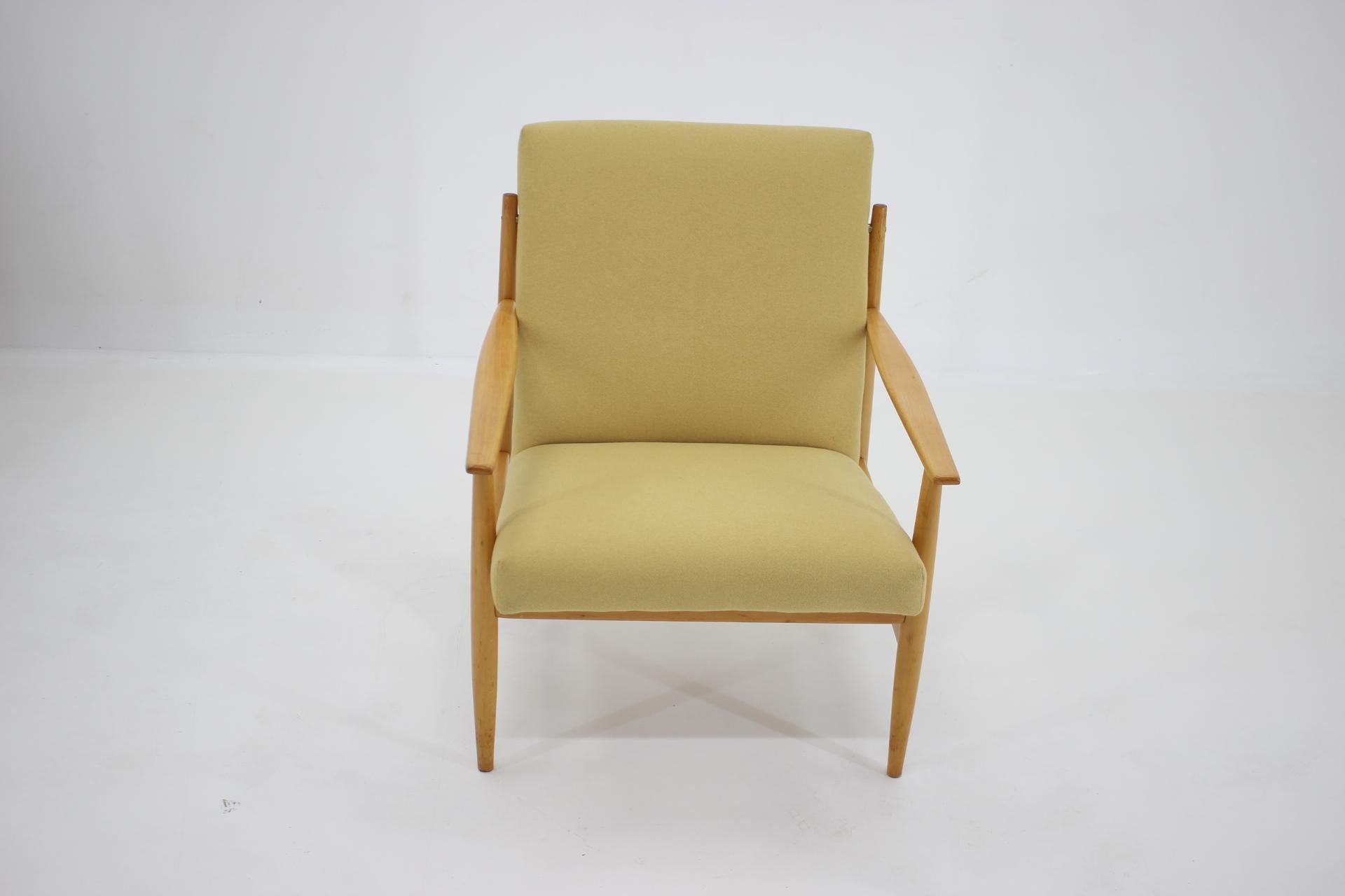 Fabric 1960s Beech Armchair, Czechoslovakia For Sale