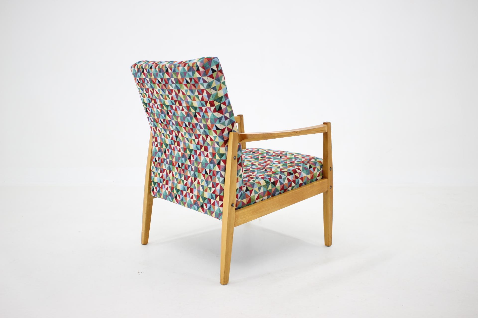 Fabric 1960s Beech Armchair, Czechoslovakia