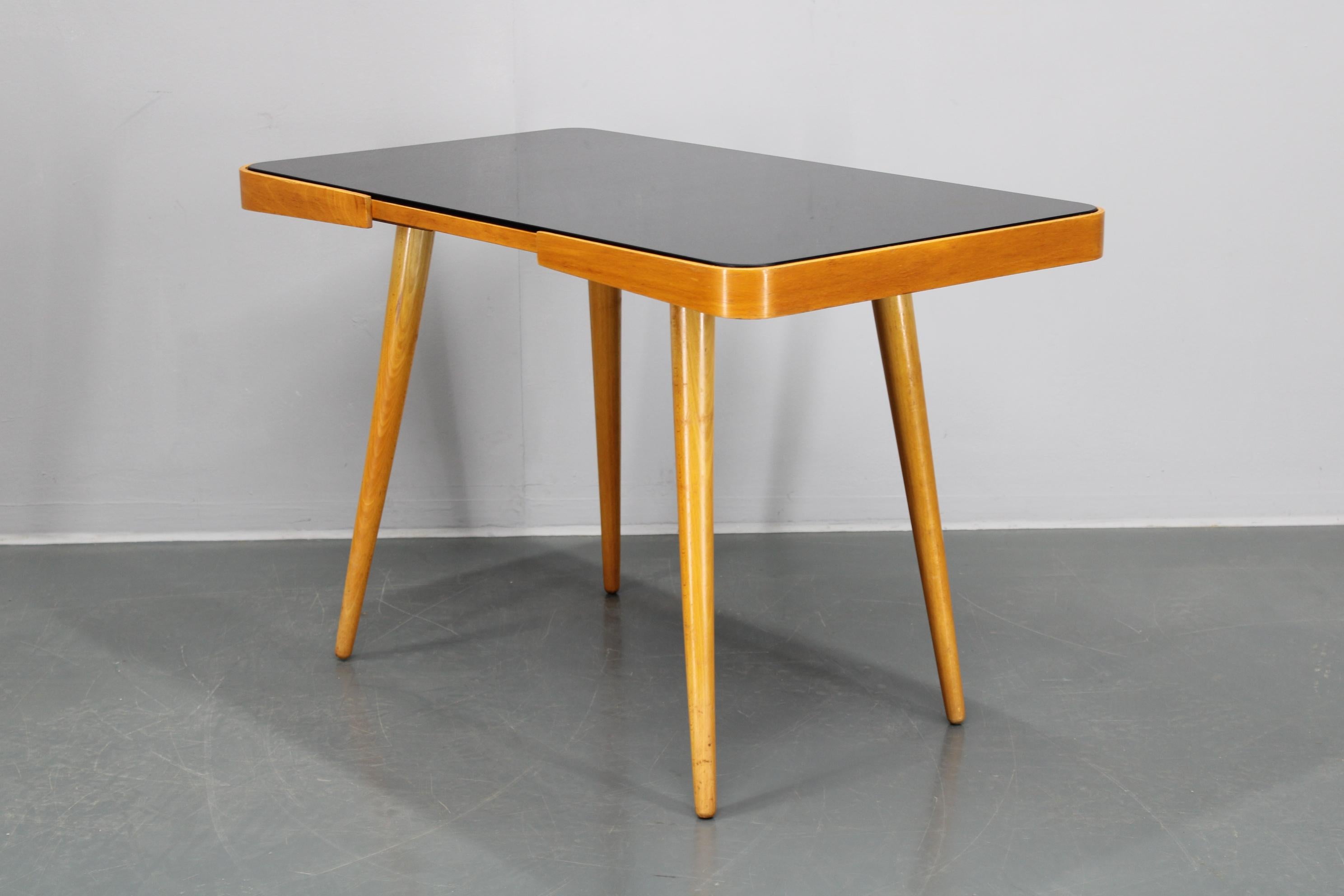 1960s Beech Coffee Table with Glass Top , Czechoslovakia For Sale 4