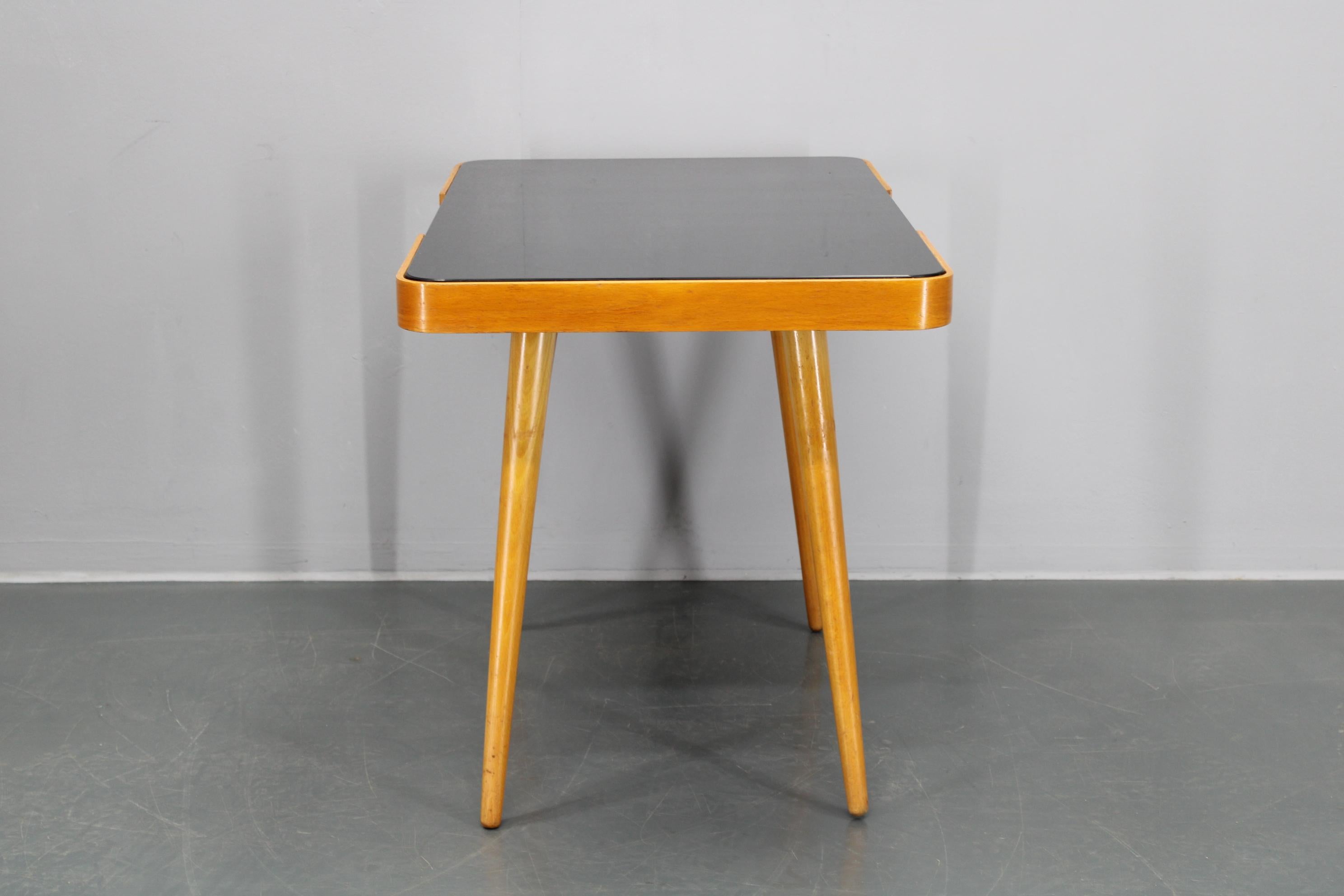 1960s Beech Coffee Table with Glass Top , Czechoslovakia For Sale 5