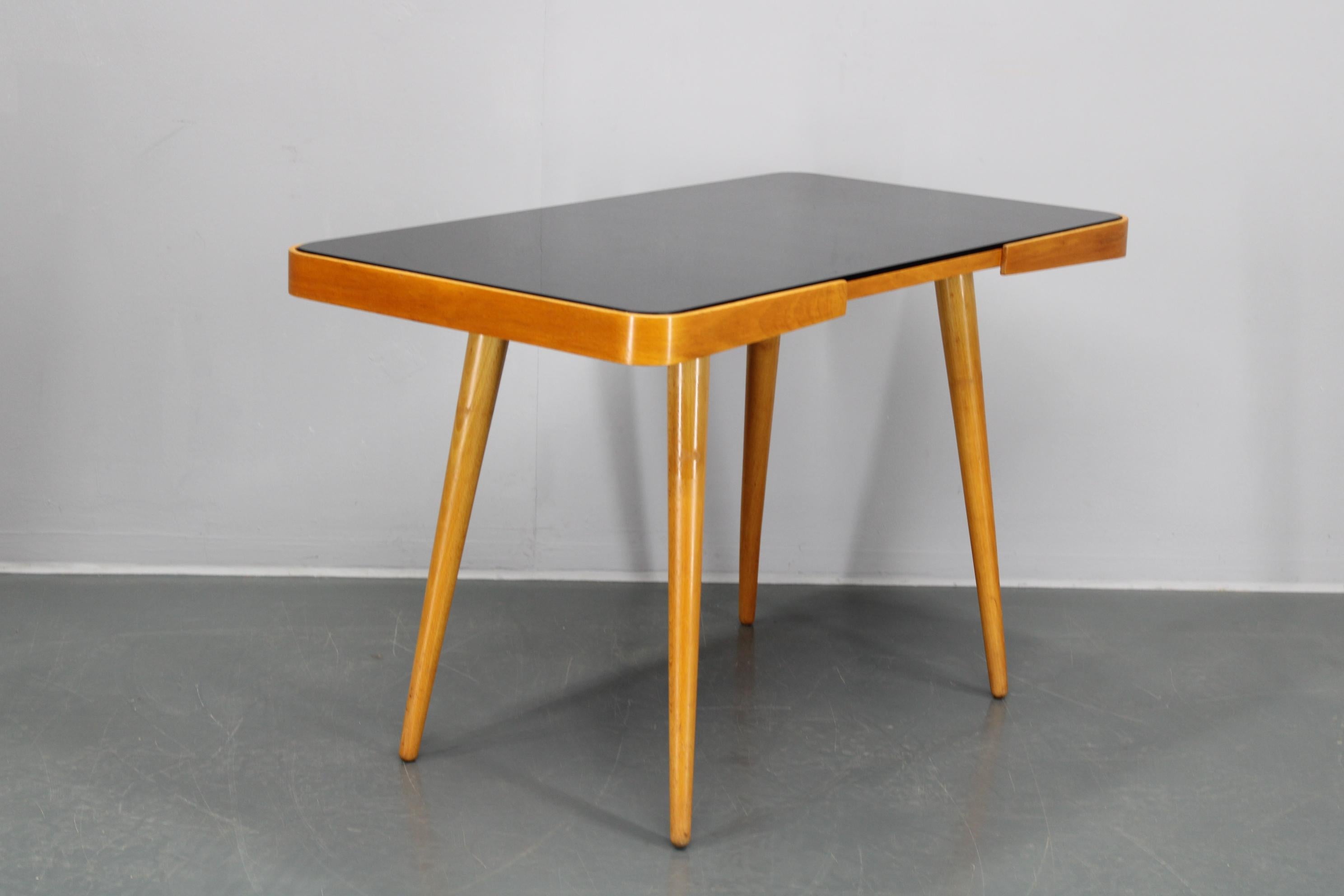 1960s Beech Coffee Table with Glass Top , Czechoslovakia For Sale 6