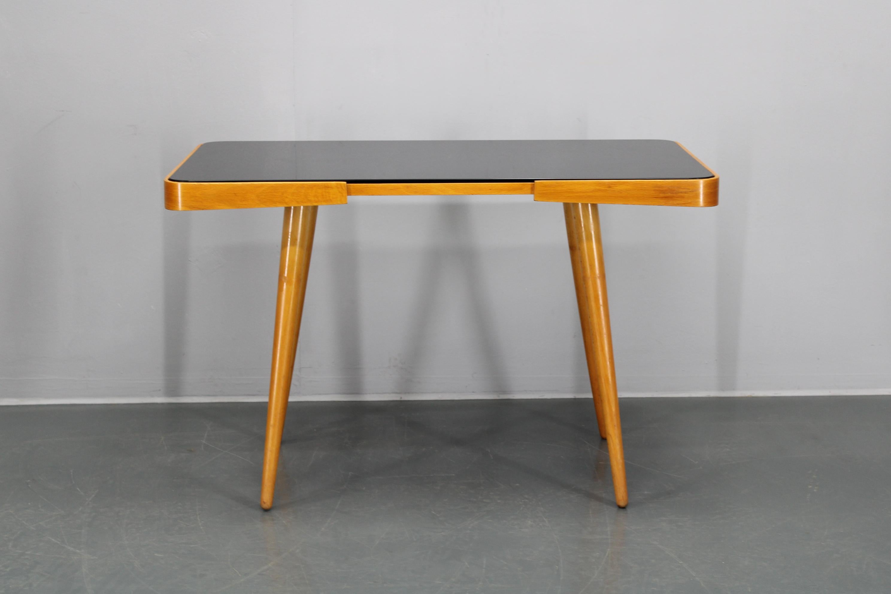 1960s Beech Coffee Table with Glass Top , Czechoslovakia For Sale 7