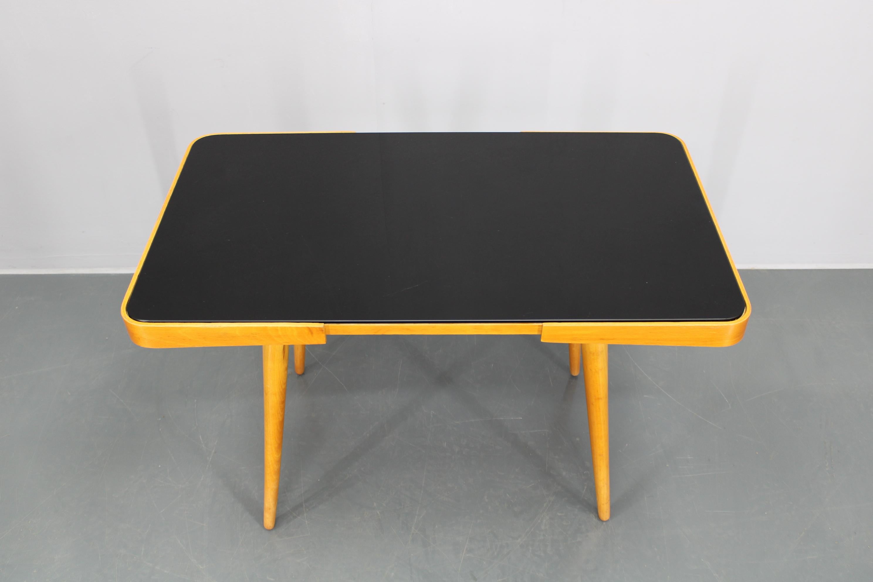 1960s Beech Coffee Table with Glass Top , Czechoslovakia In Good Condition For Sale In Praha, CZ