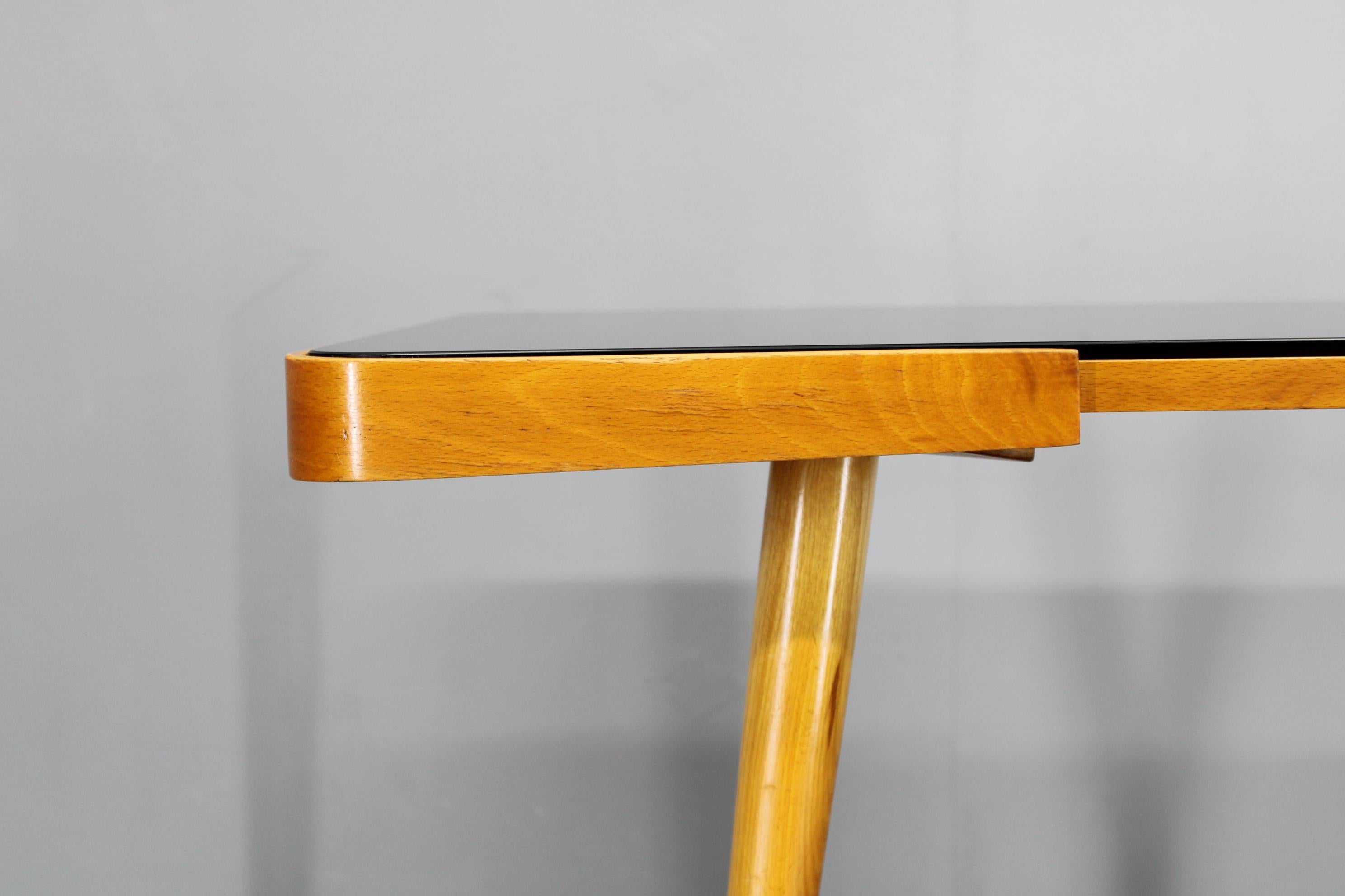 20th Century 1960s Beech Coffee Table with Glass Top , Czechoslovakia For Sale